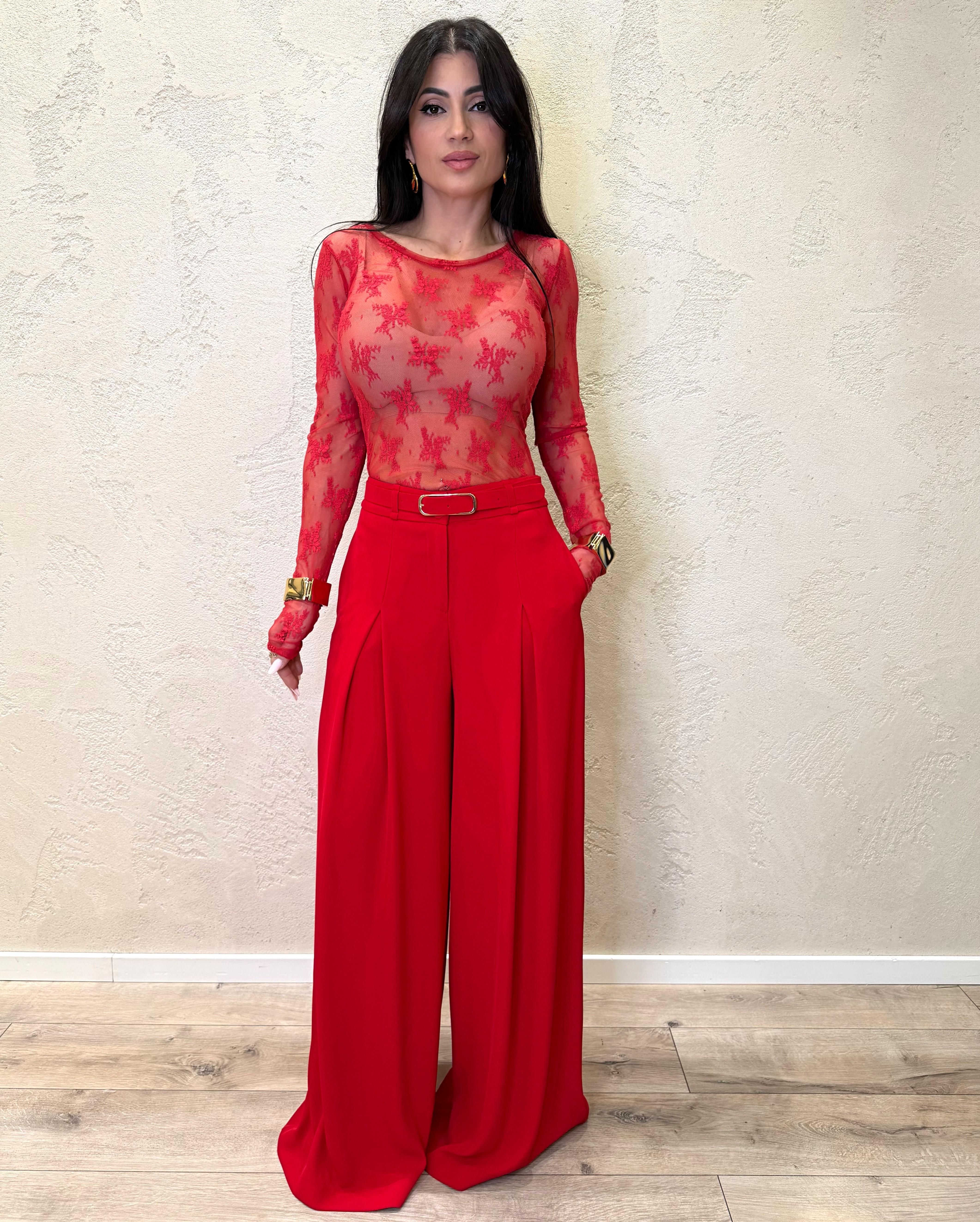maglia in pizzo elasticizzata TW91LMX ROSSO IMPERIAL
