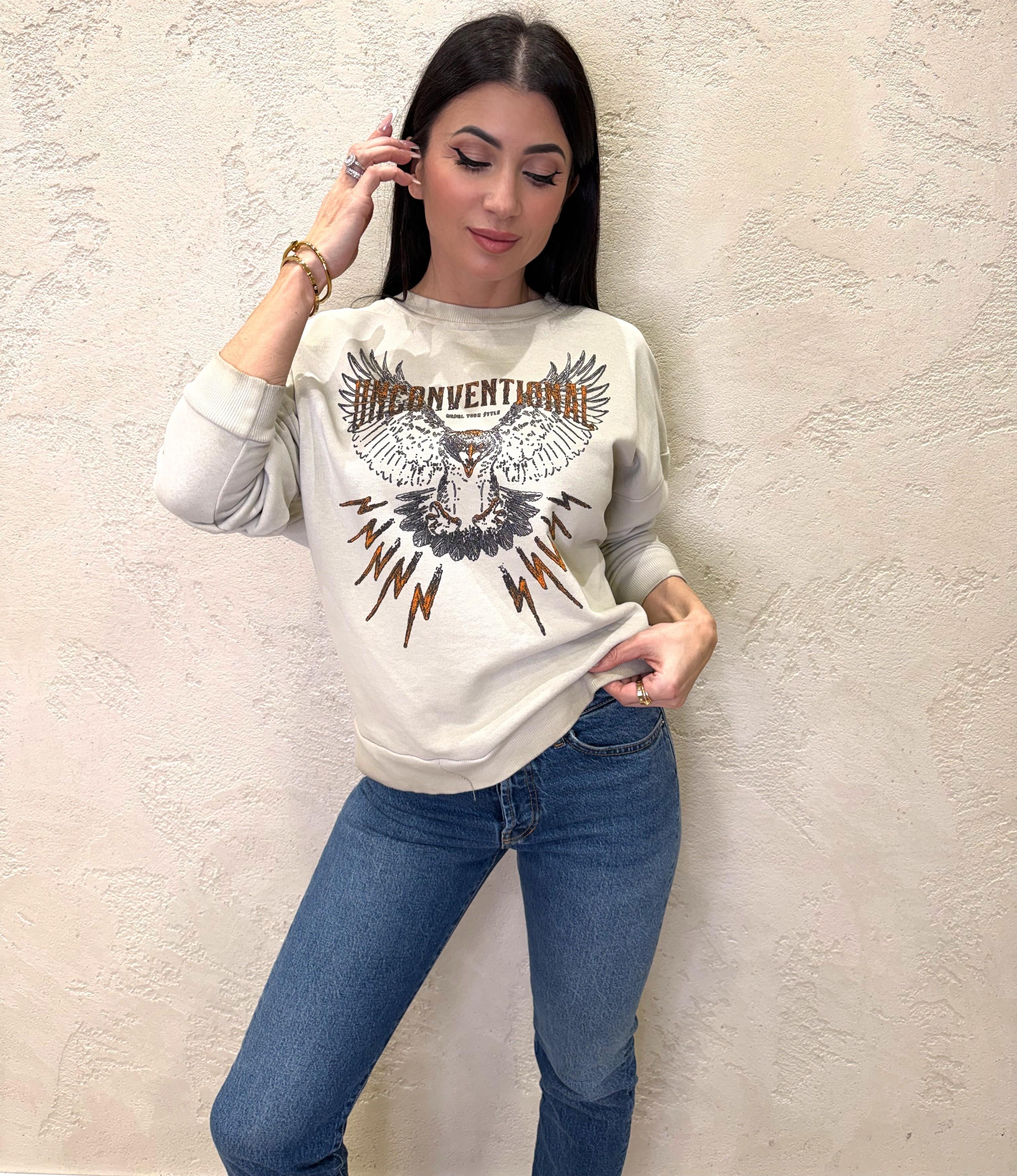 felpa stone washed con stampa aquila FFW-Q009 SABBIA HAVEONE