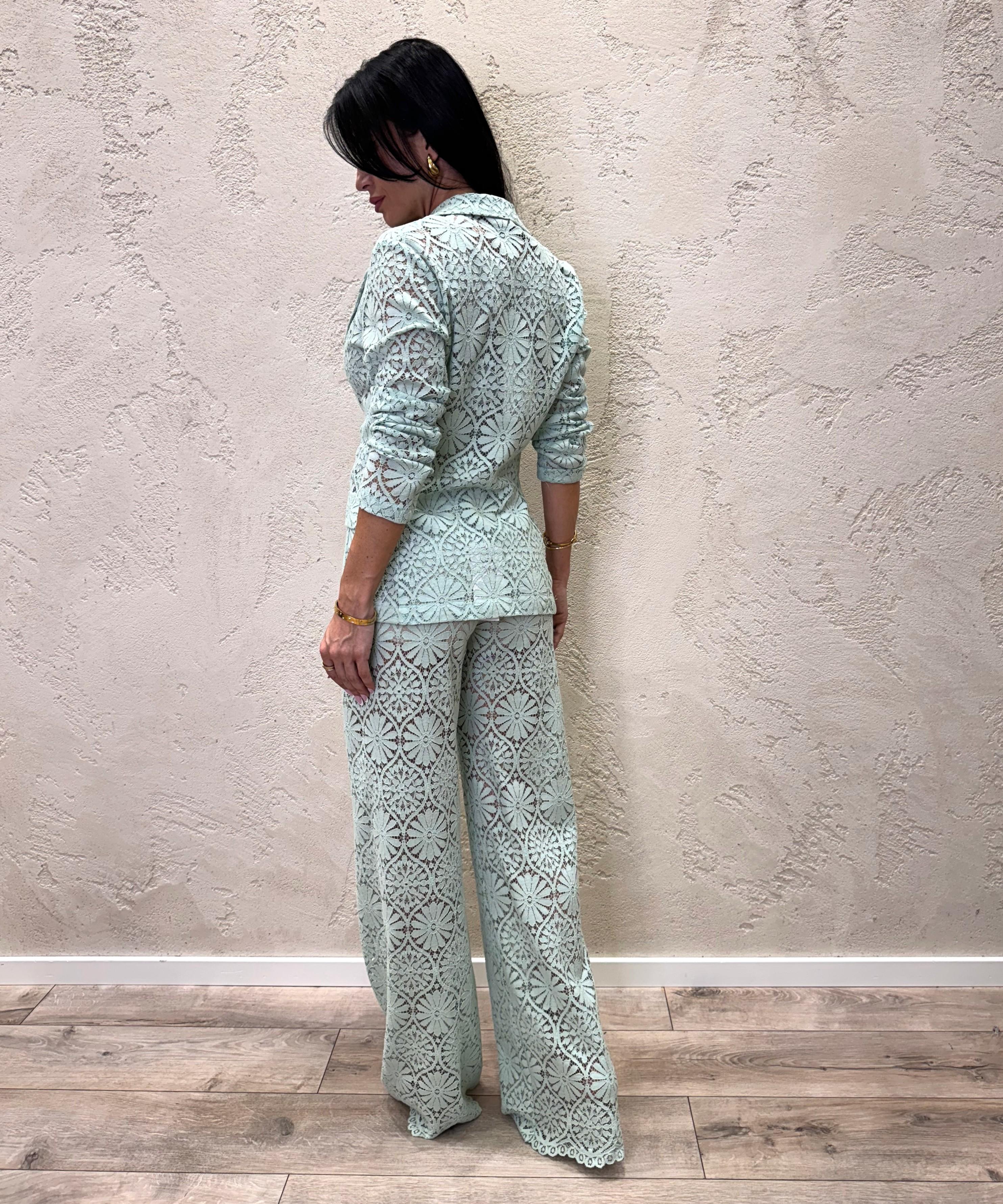 pantalone macramè con cintura P9990077T MENTA IMPERIAL