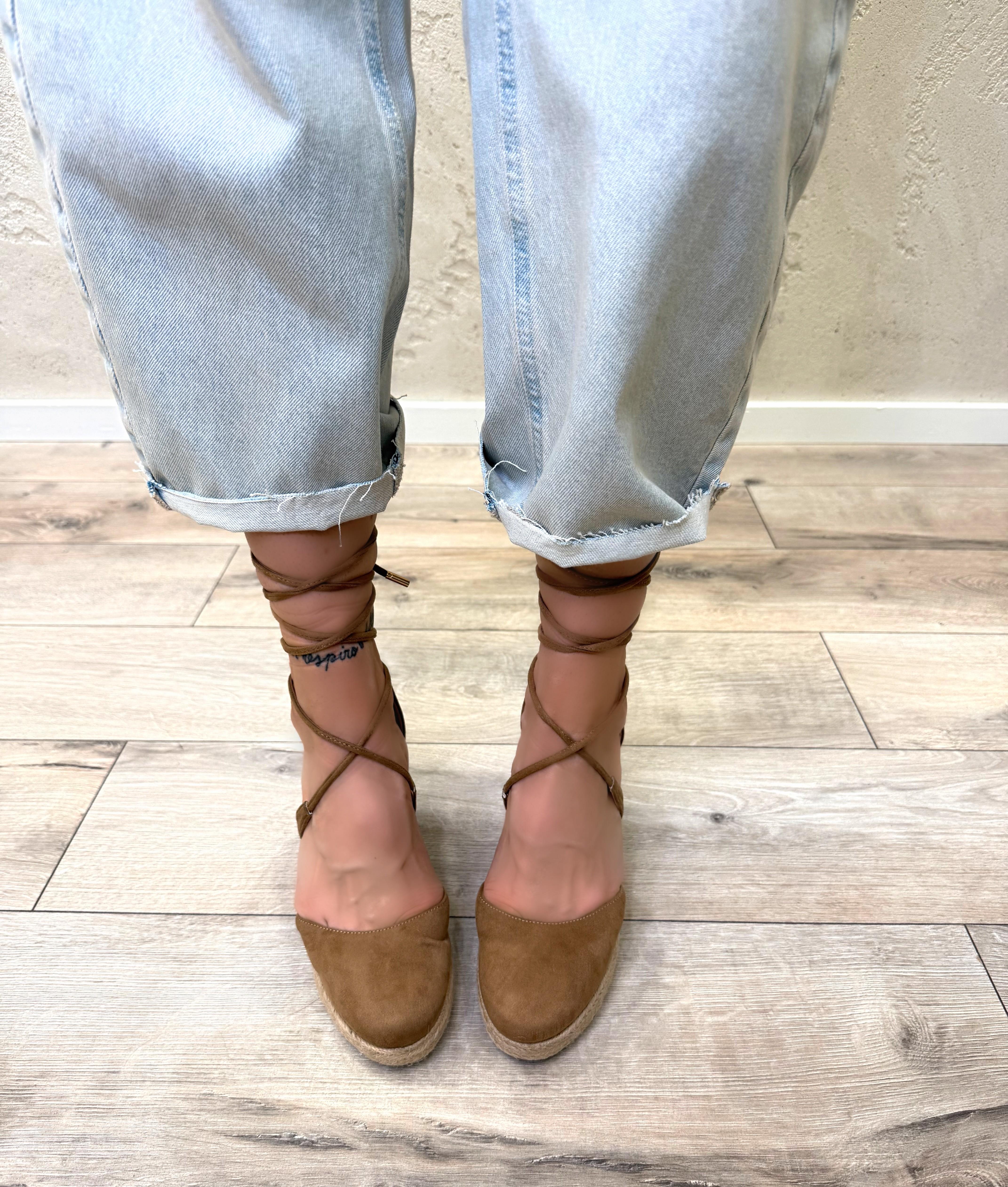 zeppe in pelle con plateau in raffia 14-3714 CAMMELLO DIVINE FOLLIE