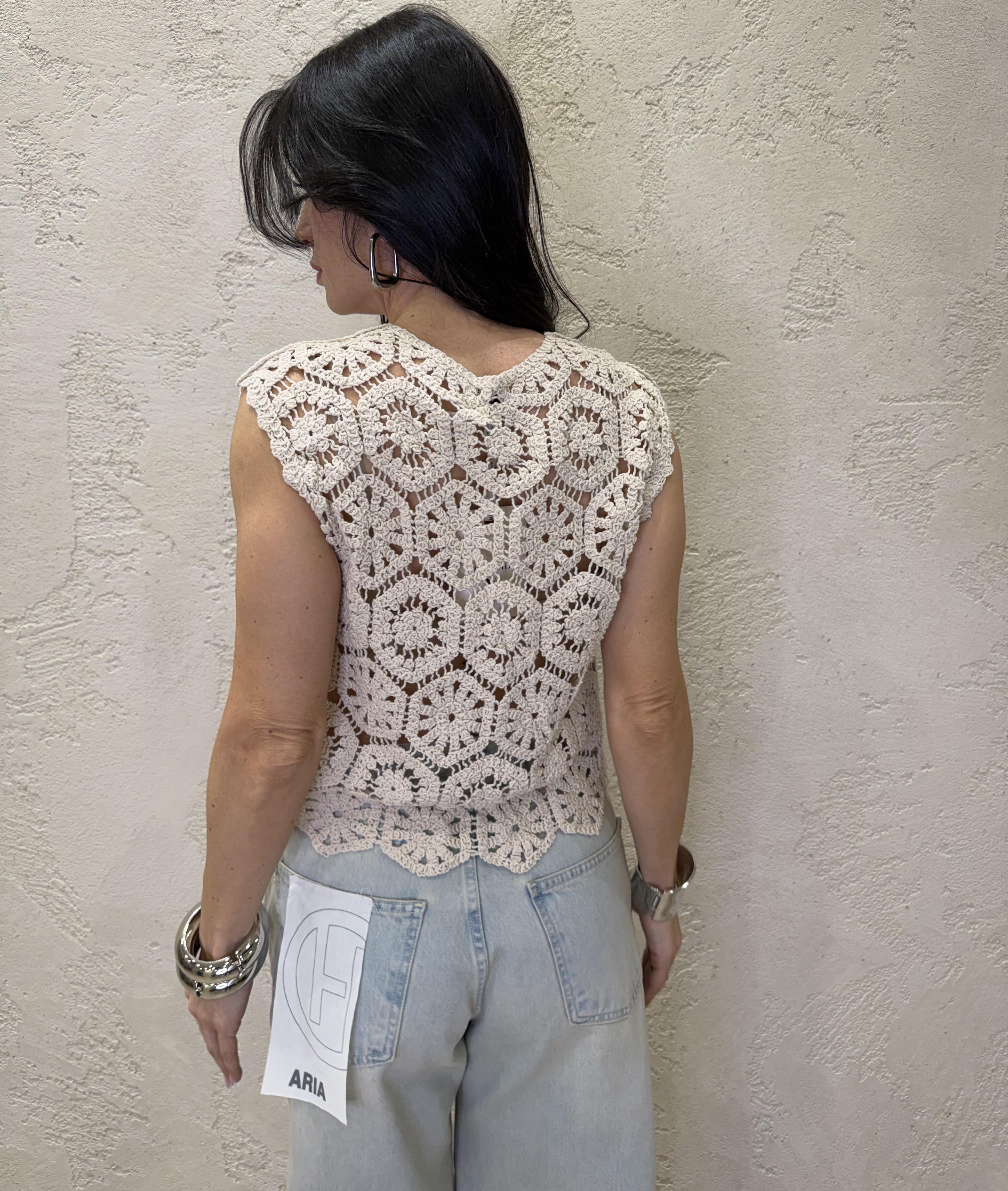 gilet crochet con laccetti frontali 2638017 LATTE SUSY MIX
