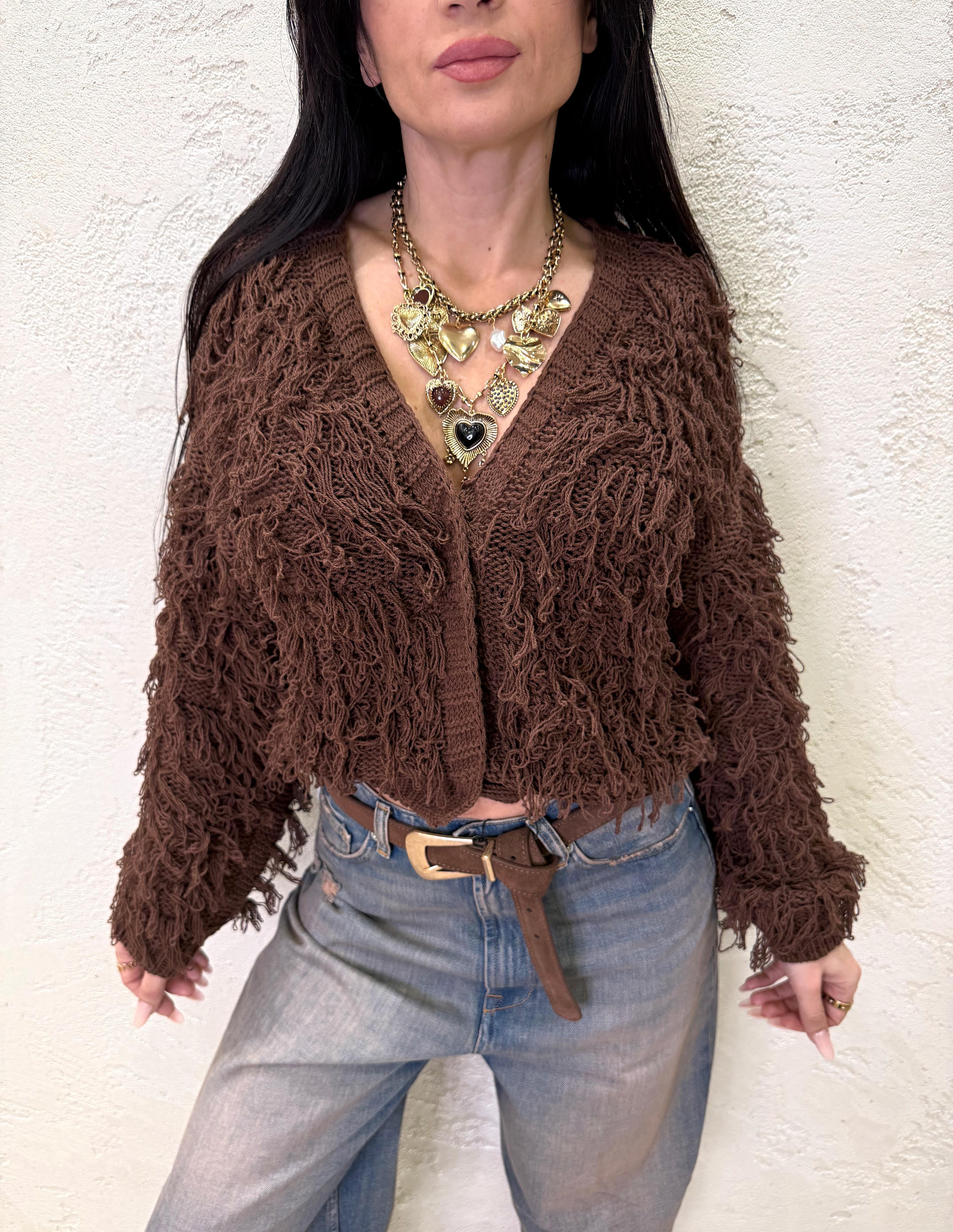 cardigan in maglia sfrangiato JIT-Q005 MARRONE HAVEONE