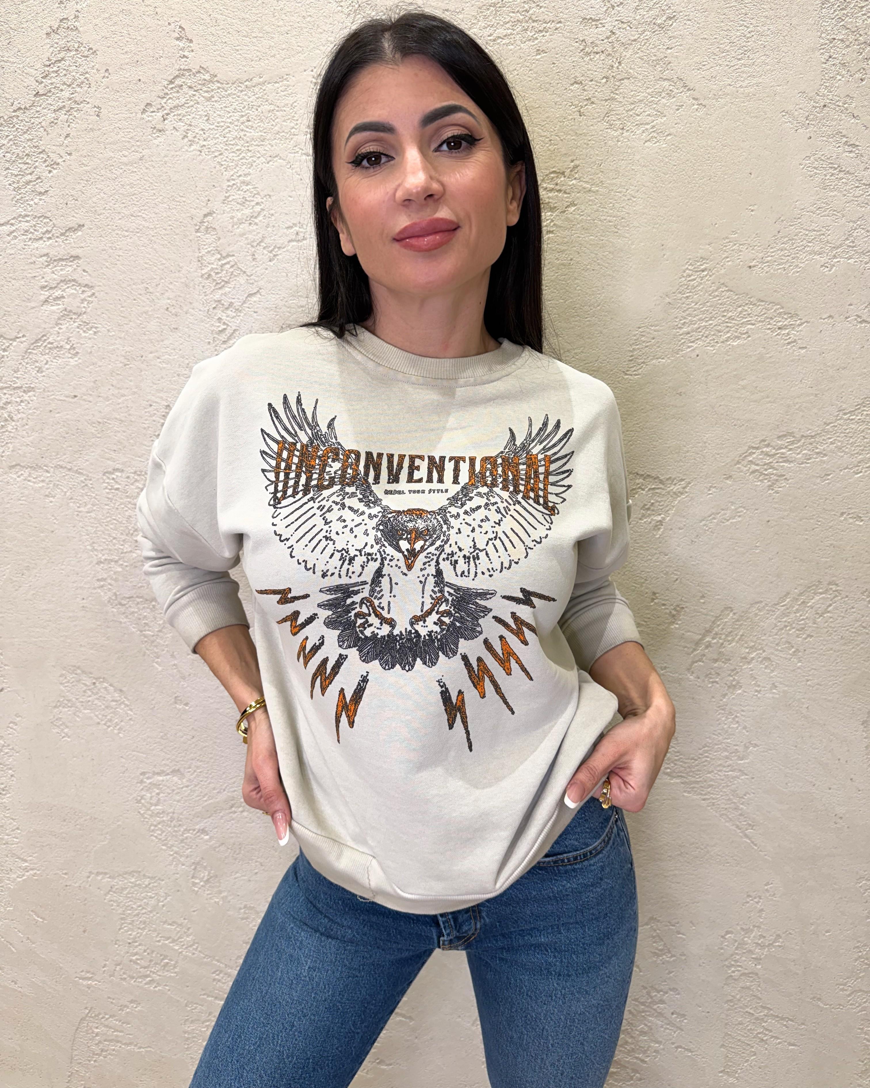 felpa stone washed con stampa aquila FFW-Q009 SABBIA HAVEONE