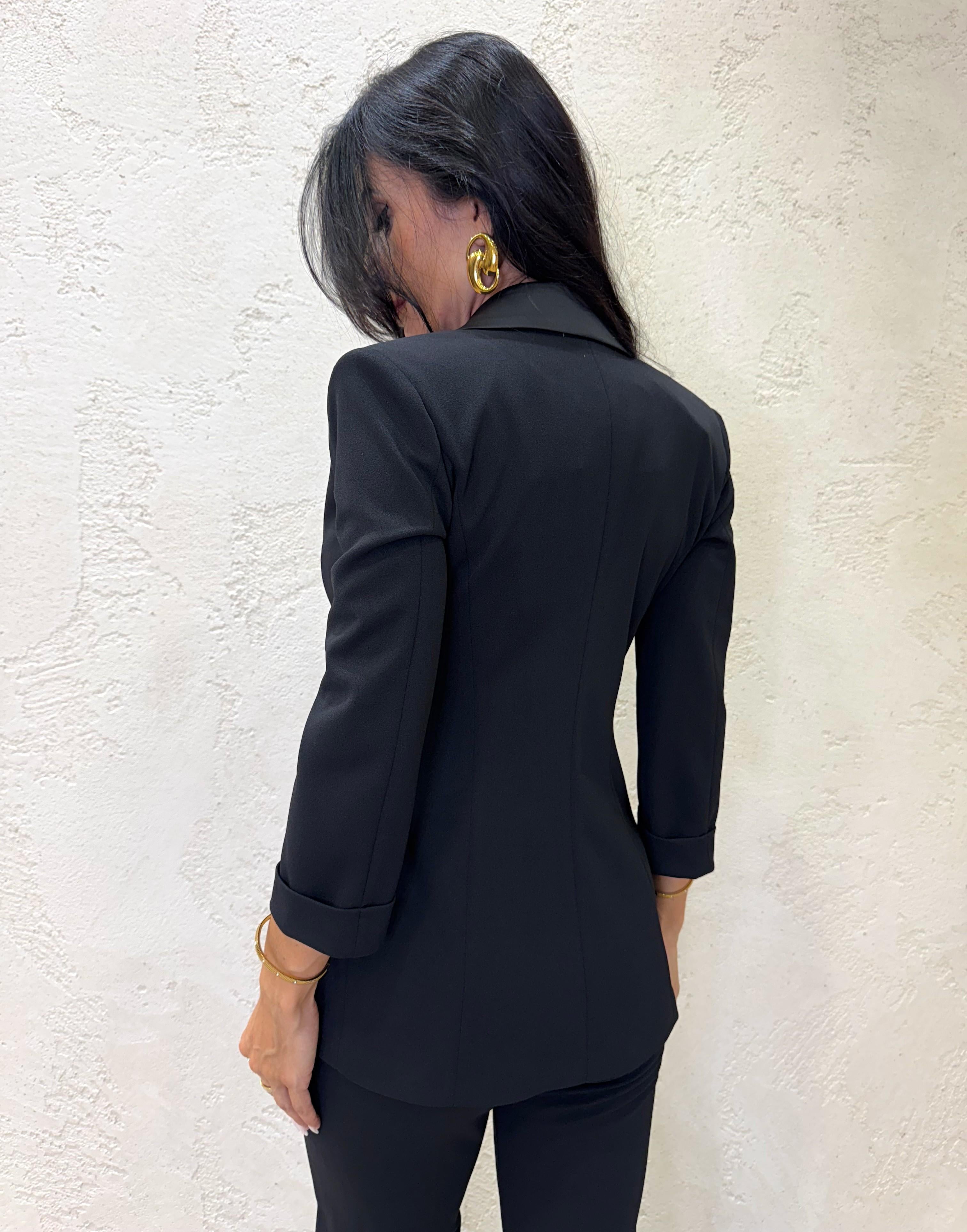 blazer doppiopetto in crepe elasticizzato JU25KAW NERO IMPERIAL