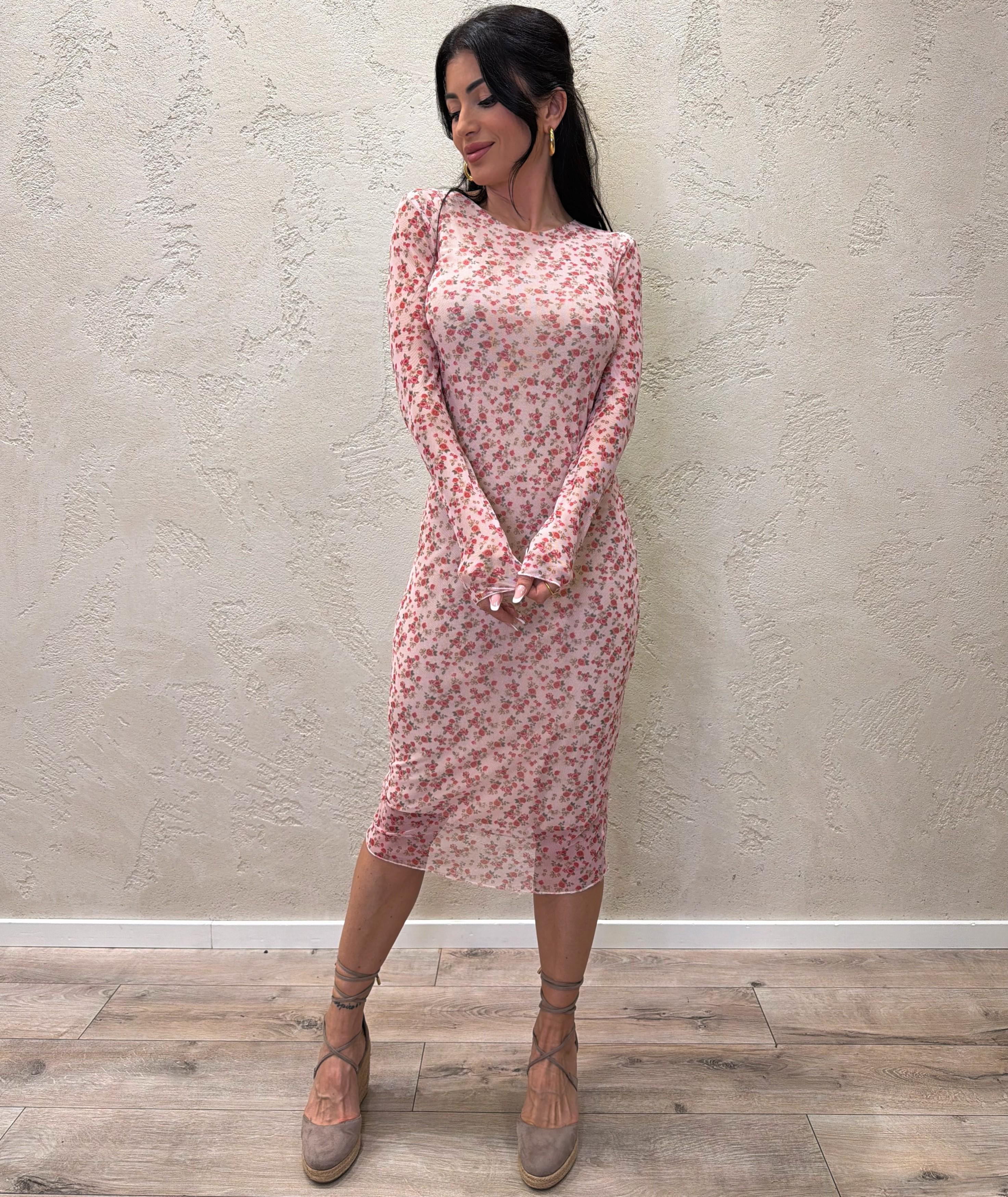abito midi in tulle a fiori A1092TLH28 ROSA SUSY MIX