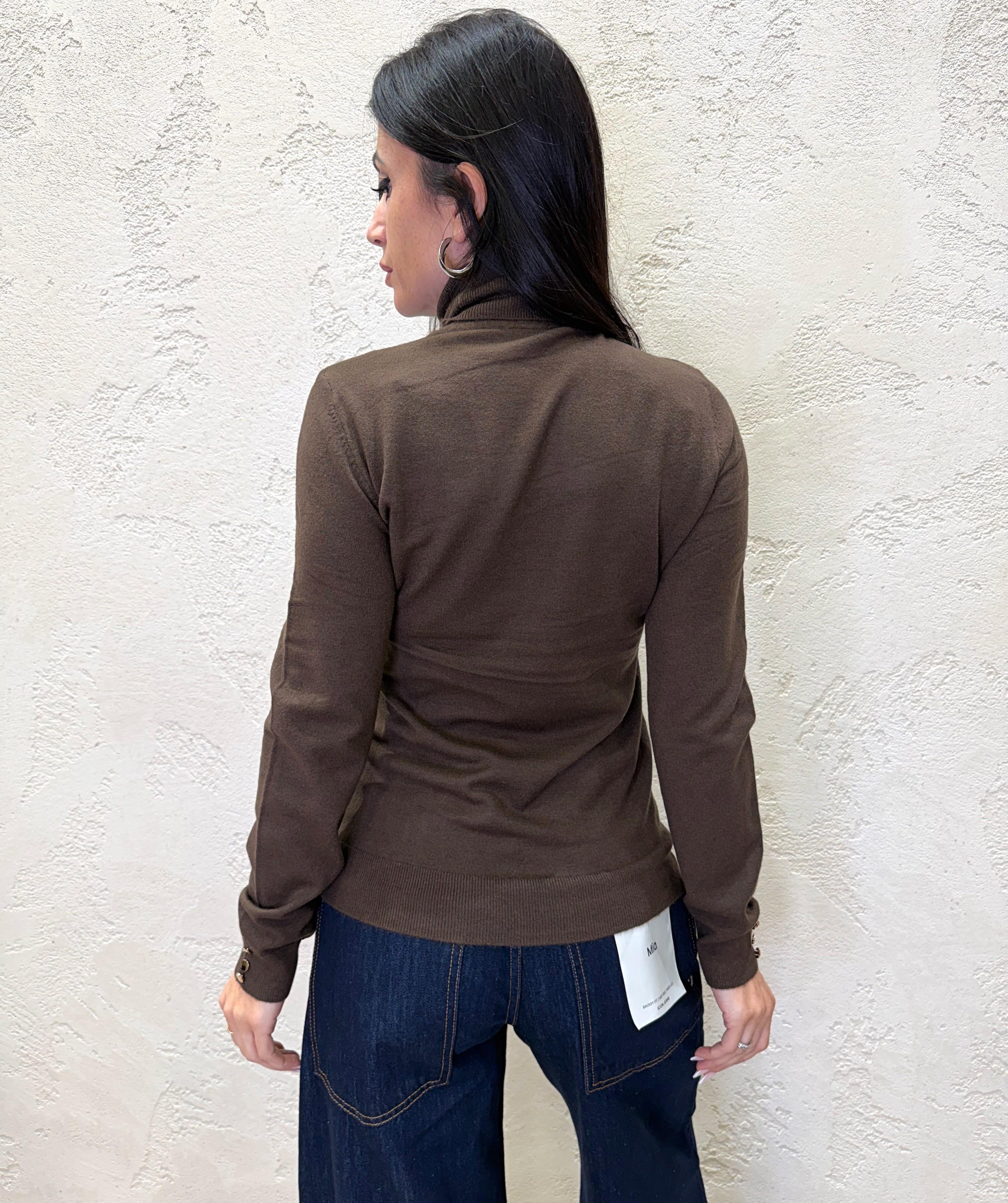 maglia collo alto misto lana con bottoncini su polso MACAB CIOCCOLATO ELEVI