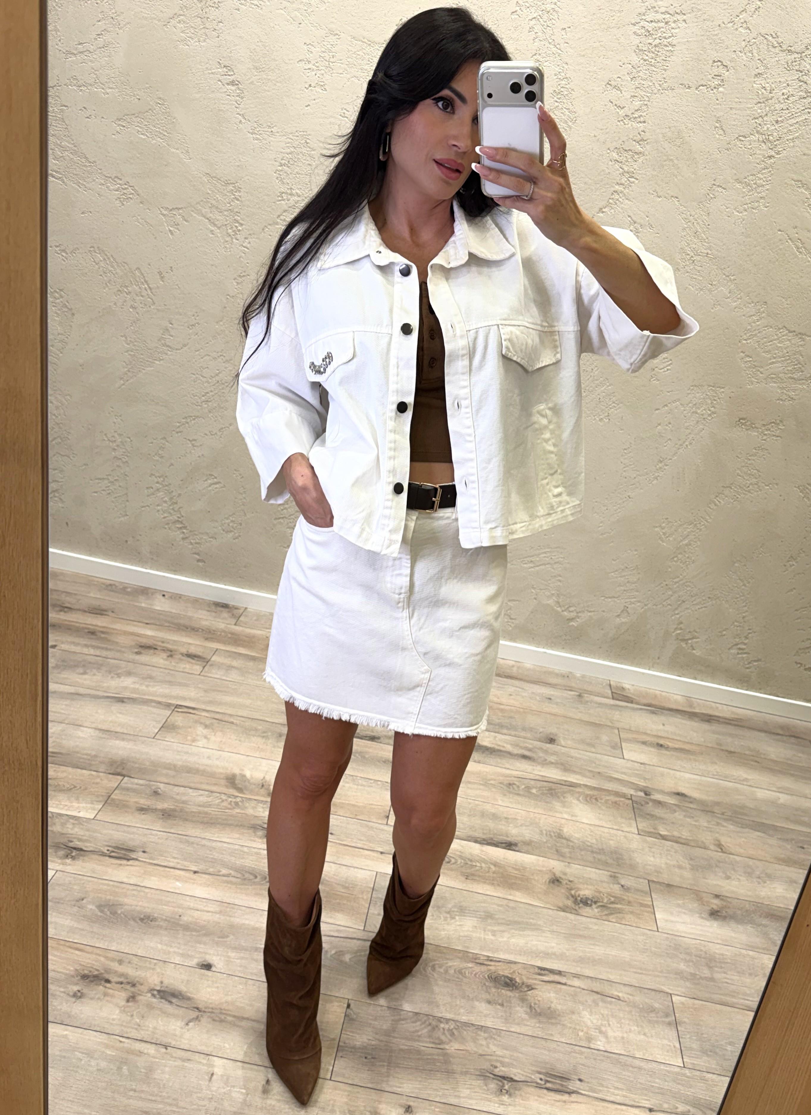 minigonna in jeans con orlo sfrangiato 60506GN BIANCO SUSY MIX