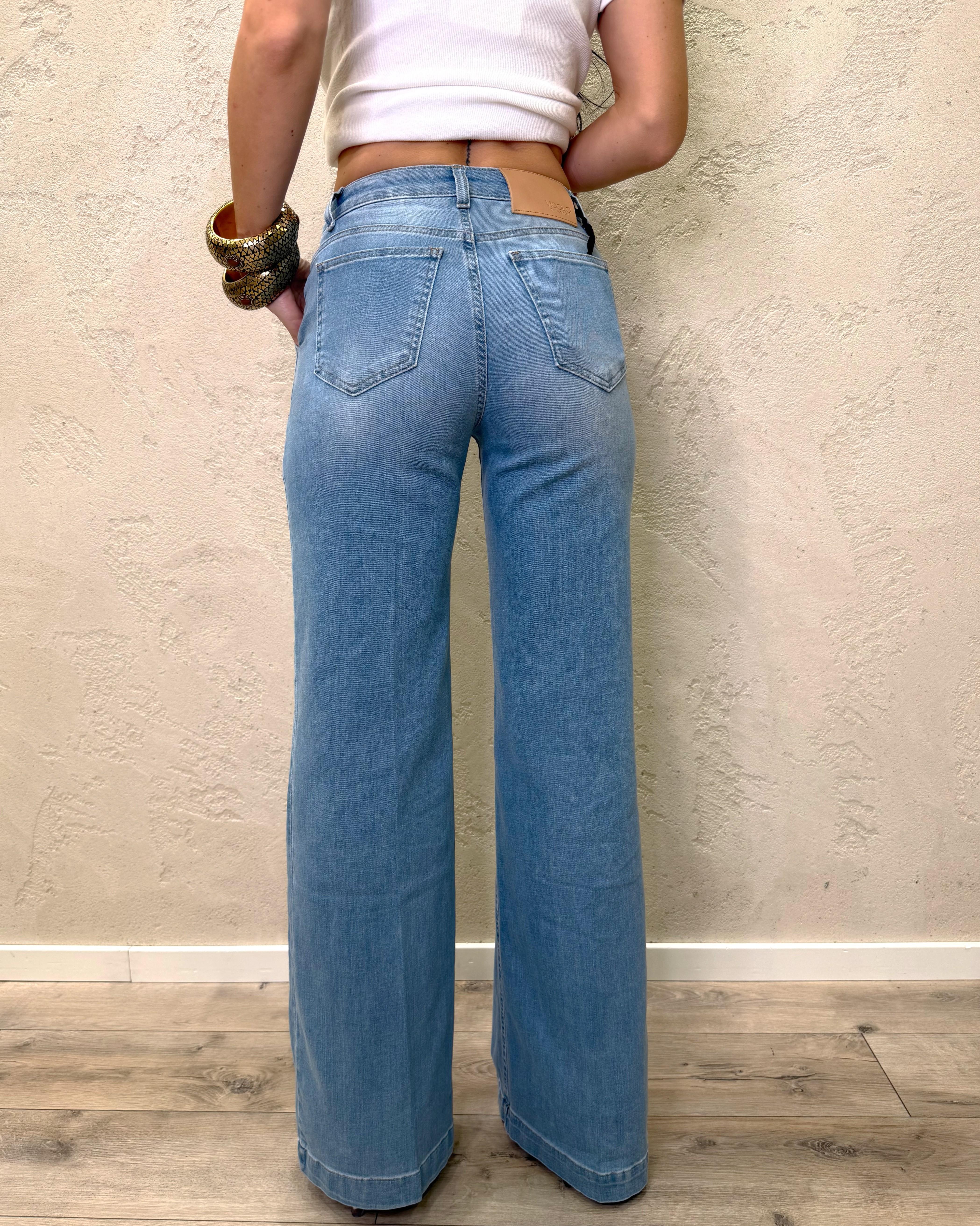 jeans modello elena elasticizzato a palazzo tela chambray DAB5044 DENIM CHIARO VICOLO