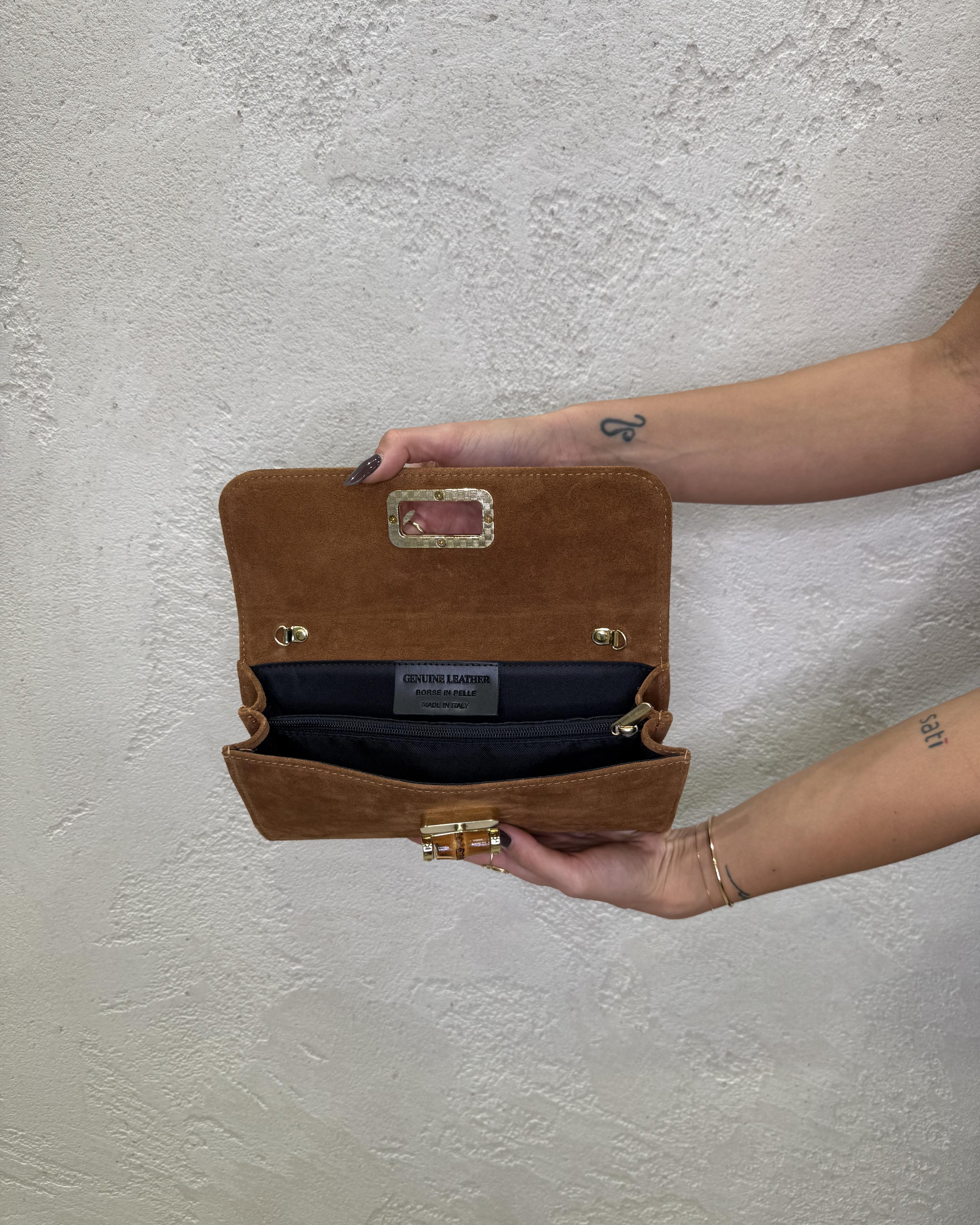 borsa clutch scamosciata in vera pelle CLUTCHSCAM TABACCO ELEVI