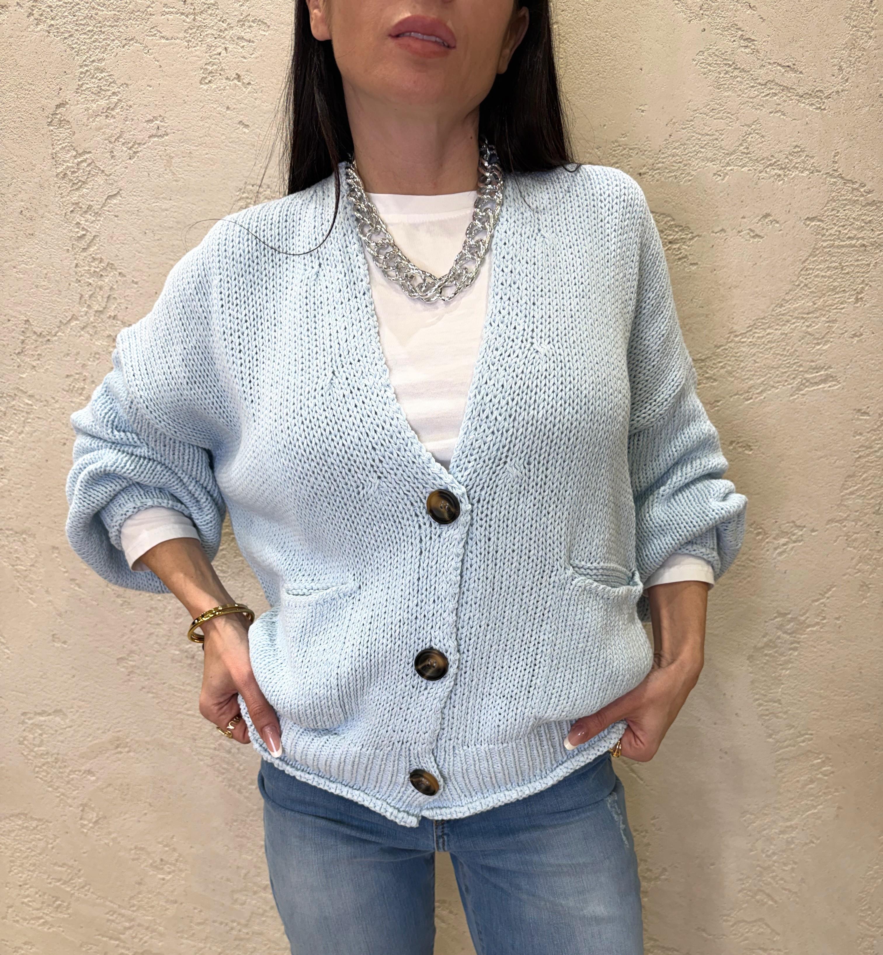 cardigan in maglia con bottoni 3AB3015 CELESTE VICOLO