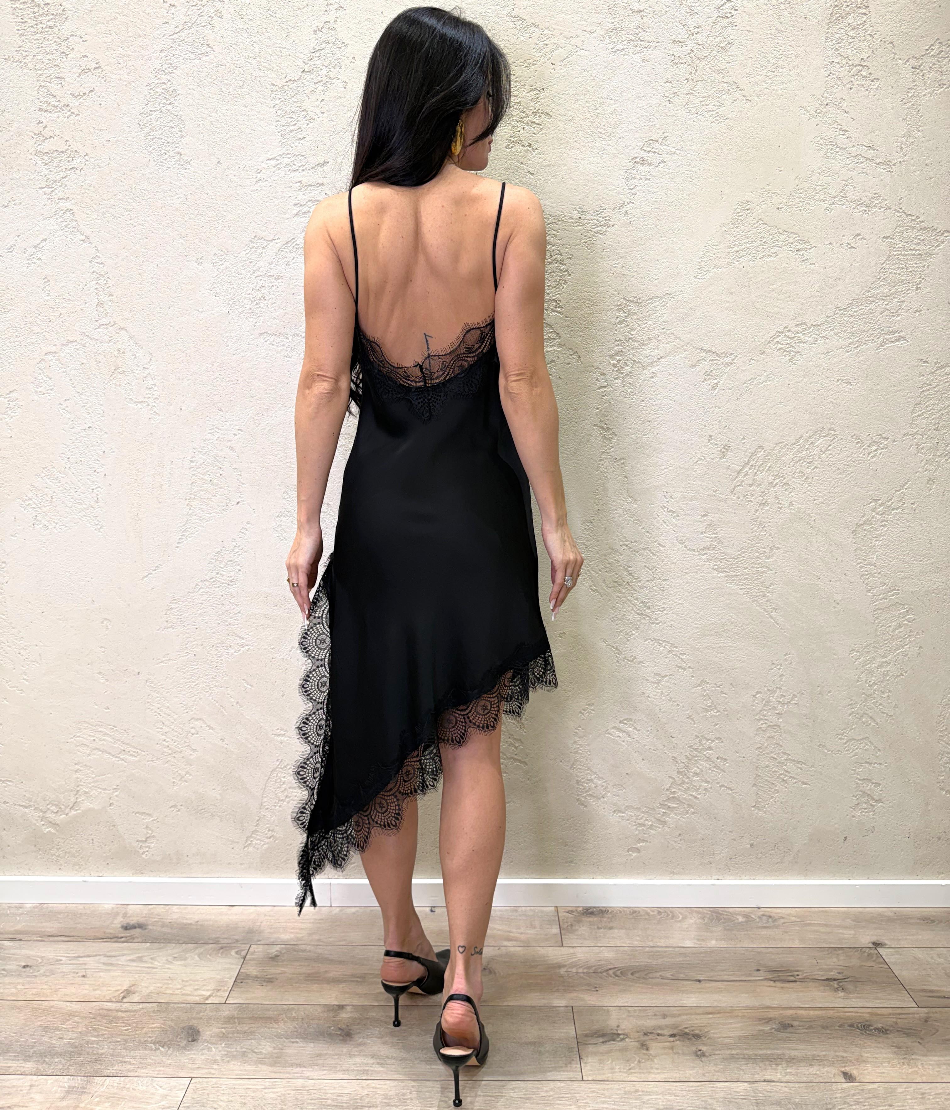 abito mini con inserti in pizzo in 100% viscosa 12059 NERO SUSY MIX