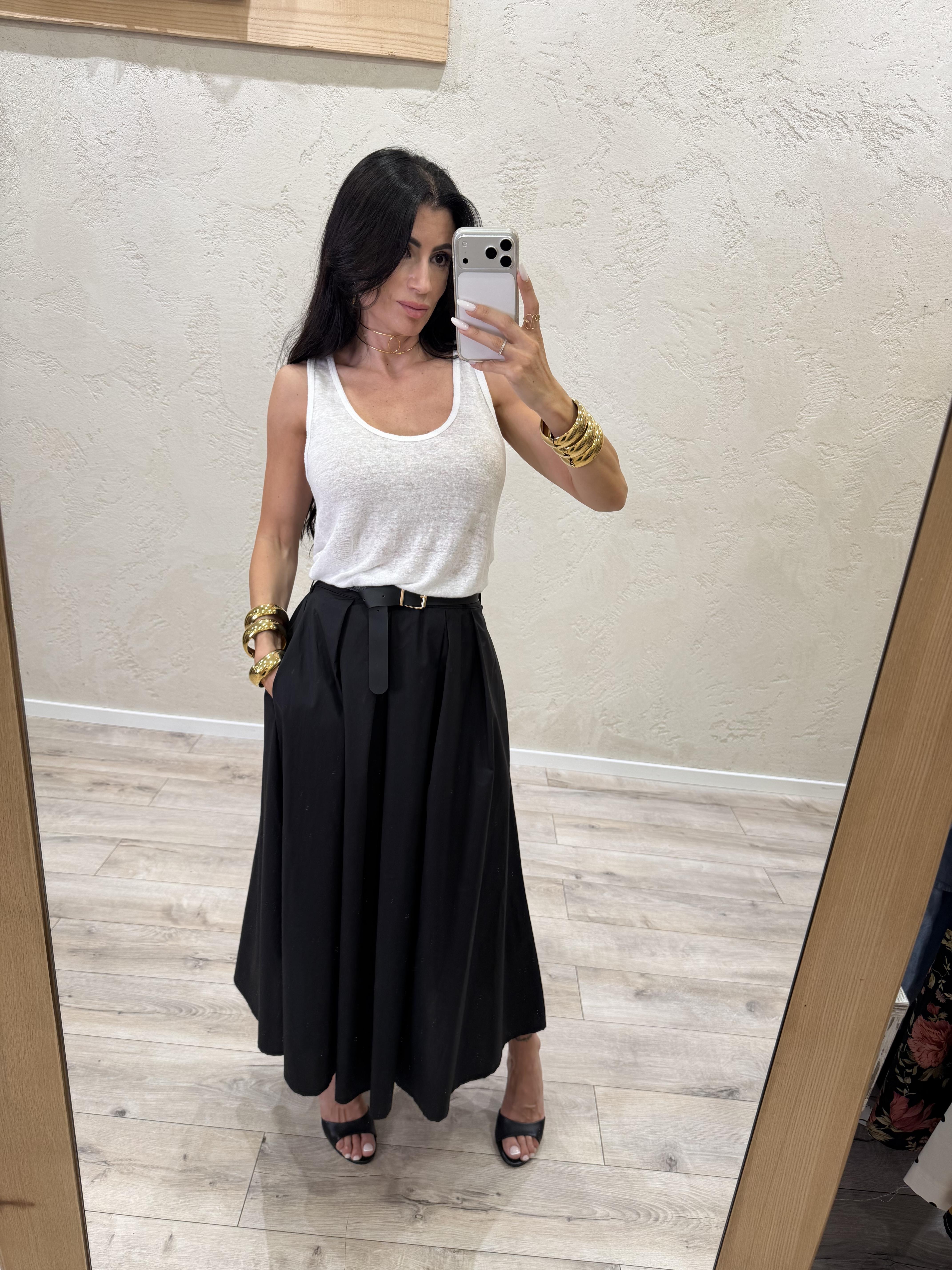 gonna midi ampia con pinces in 100% cotone leggero A191U NERO SUSY MIX