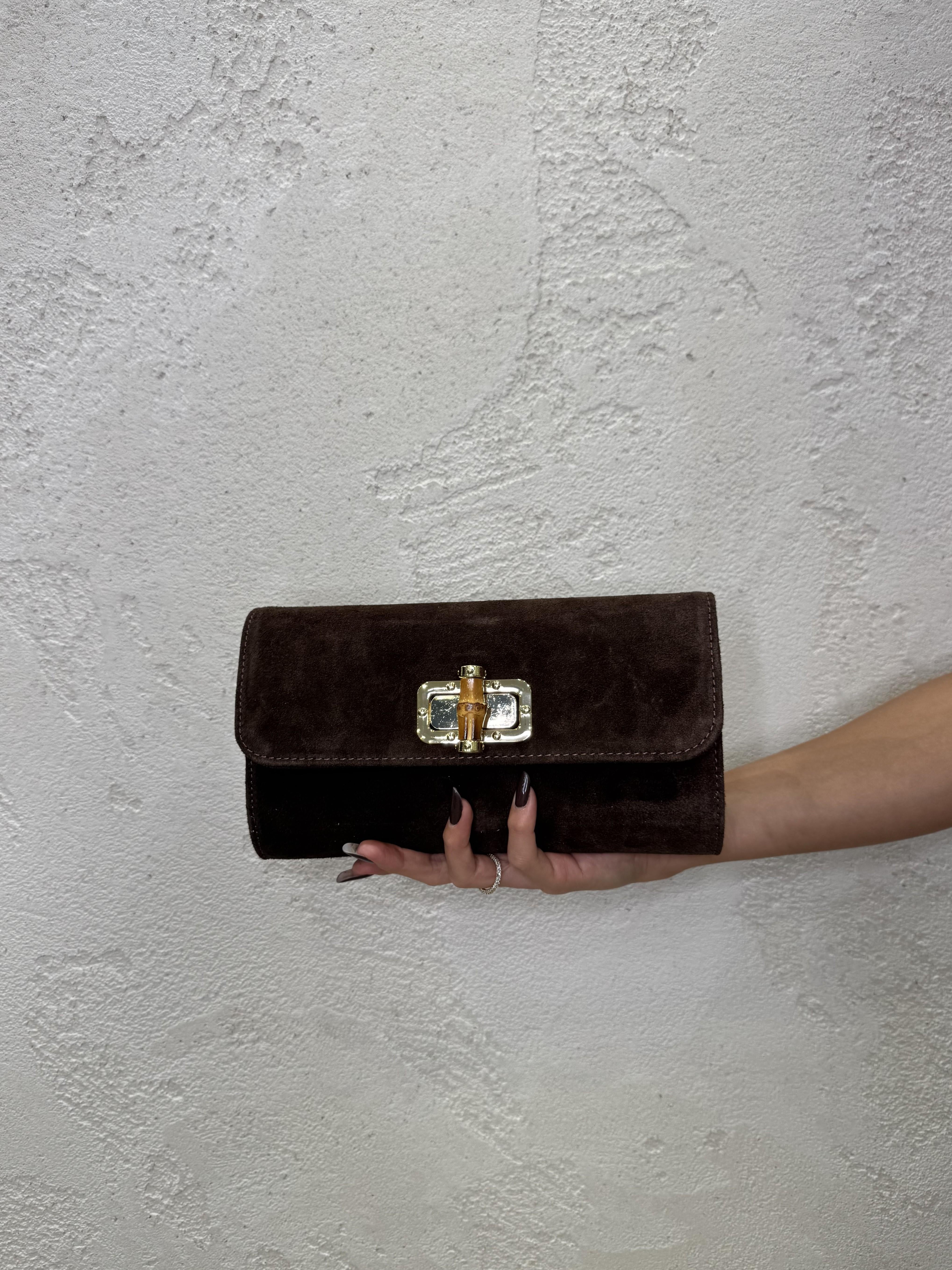 borsa clutch scamosciata in vera pelle CLUTCHSCAM MORO ELEVI