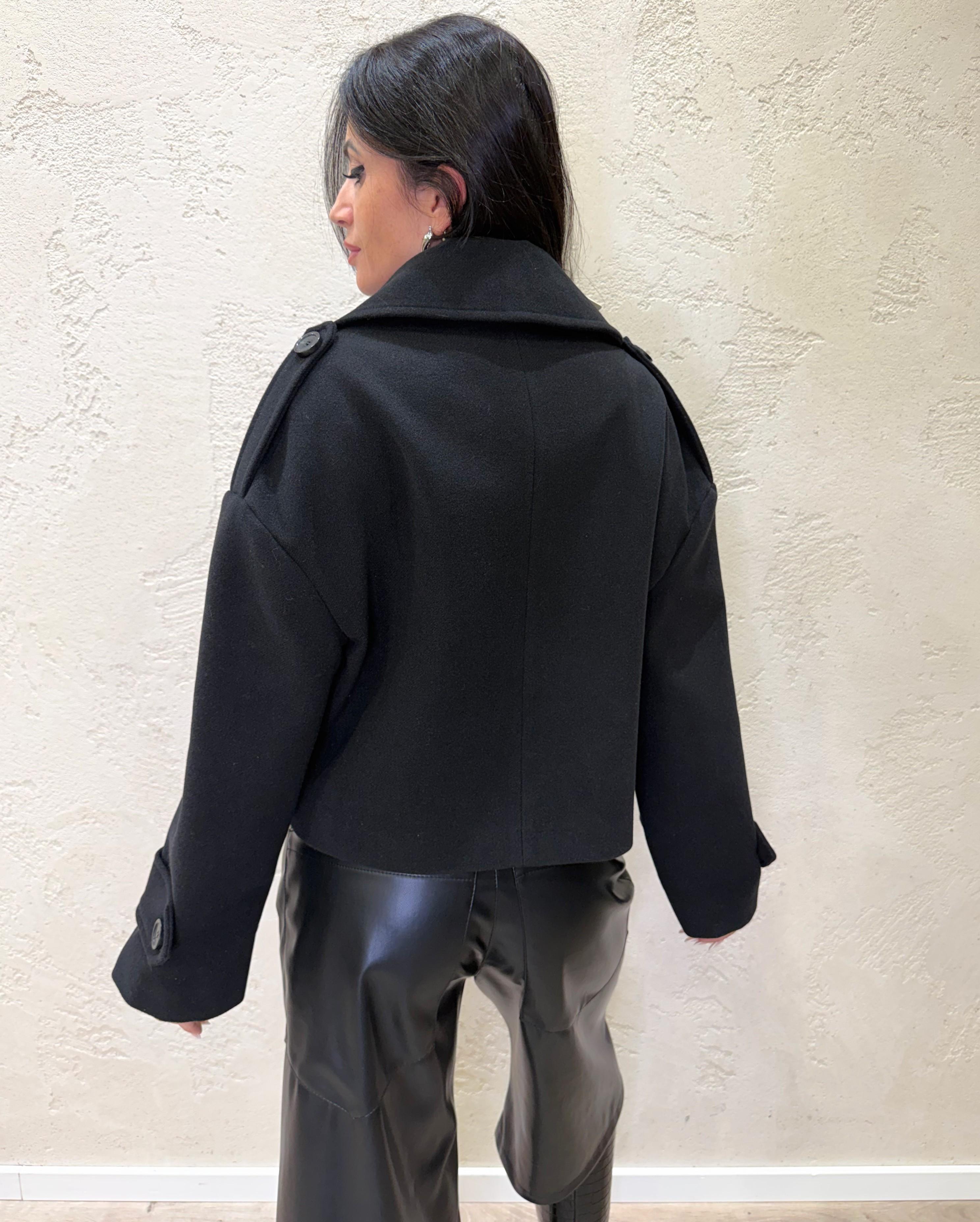 cappotto corto misto lana con chiusura doppio petto CP60SH NERO TENSIONE IN
