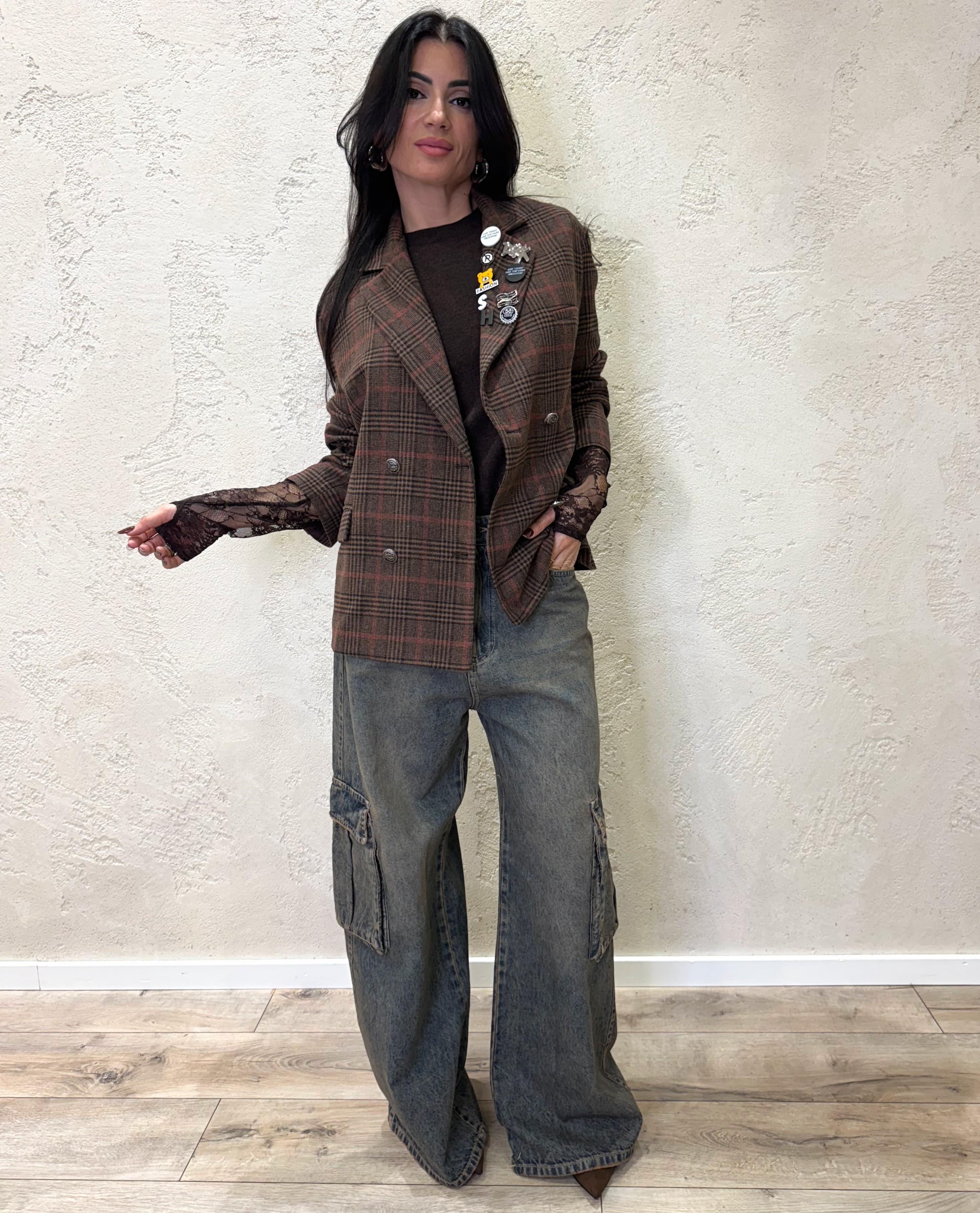 blazer doppio petto in misto lana con spille 26B1186 CHECK TENSIONE IN