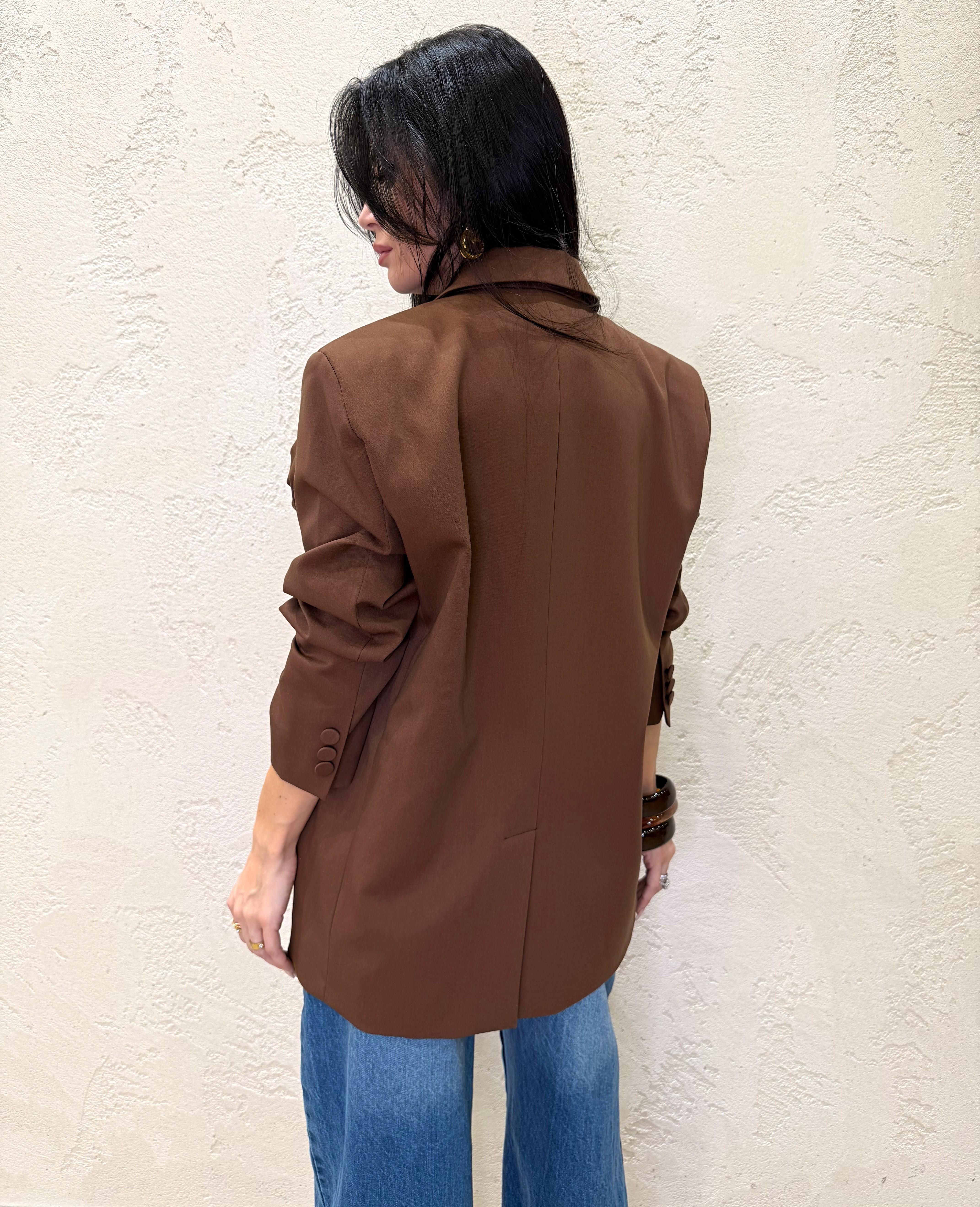 blazer over con spilla rosa removibile TAB0370 CIOCCOLATO VICOLO