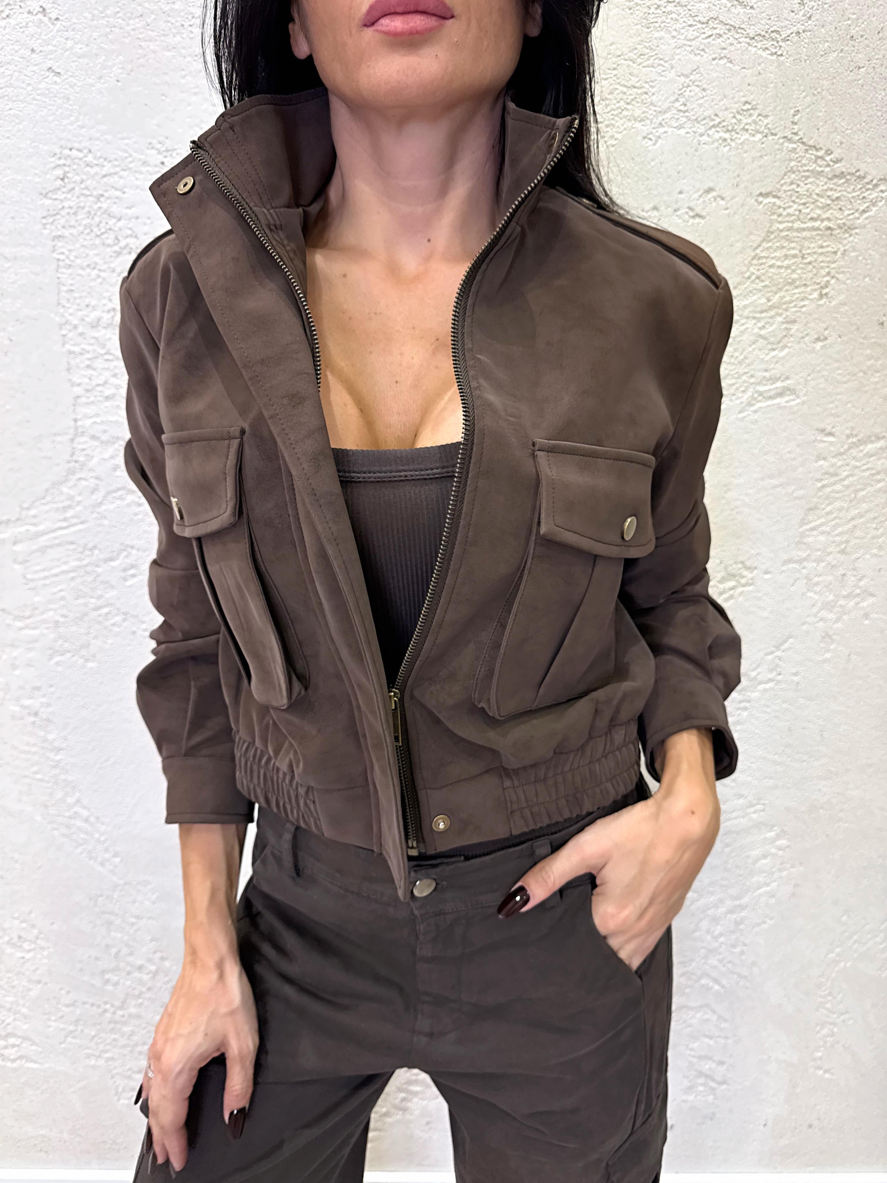 bomber in ecopelle effetto splmato BOMBSPALM MORO ELEVI