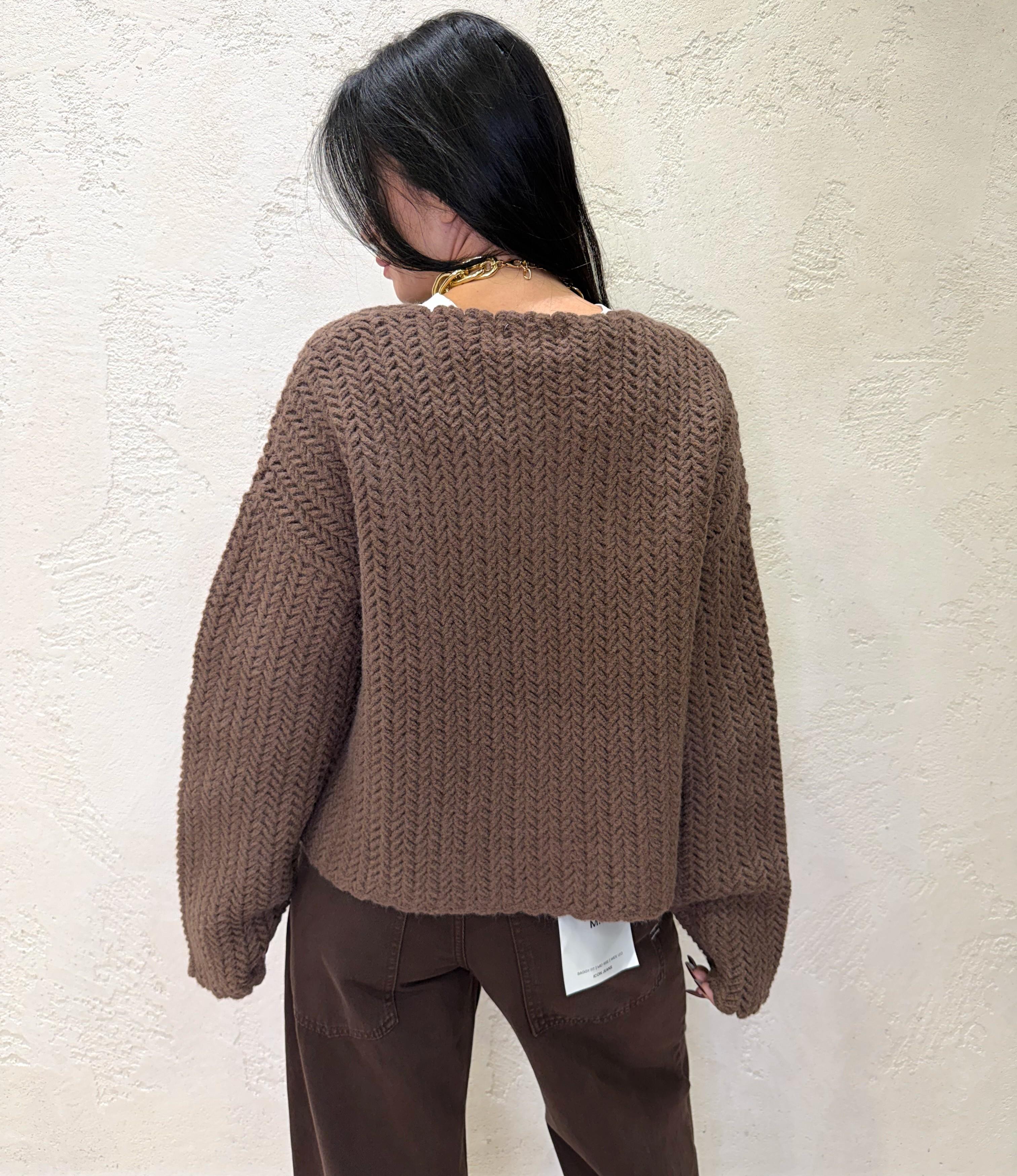 cardigan a spina di pesce con bottoni a contrasto CARBOTSP CIOCCOLATO ELEVI