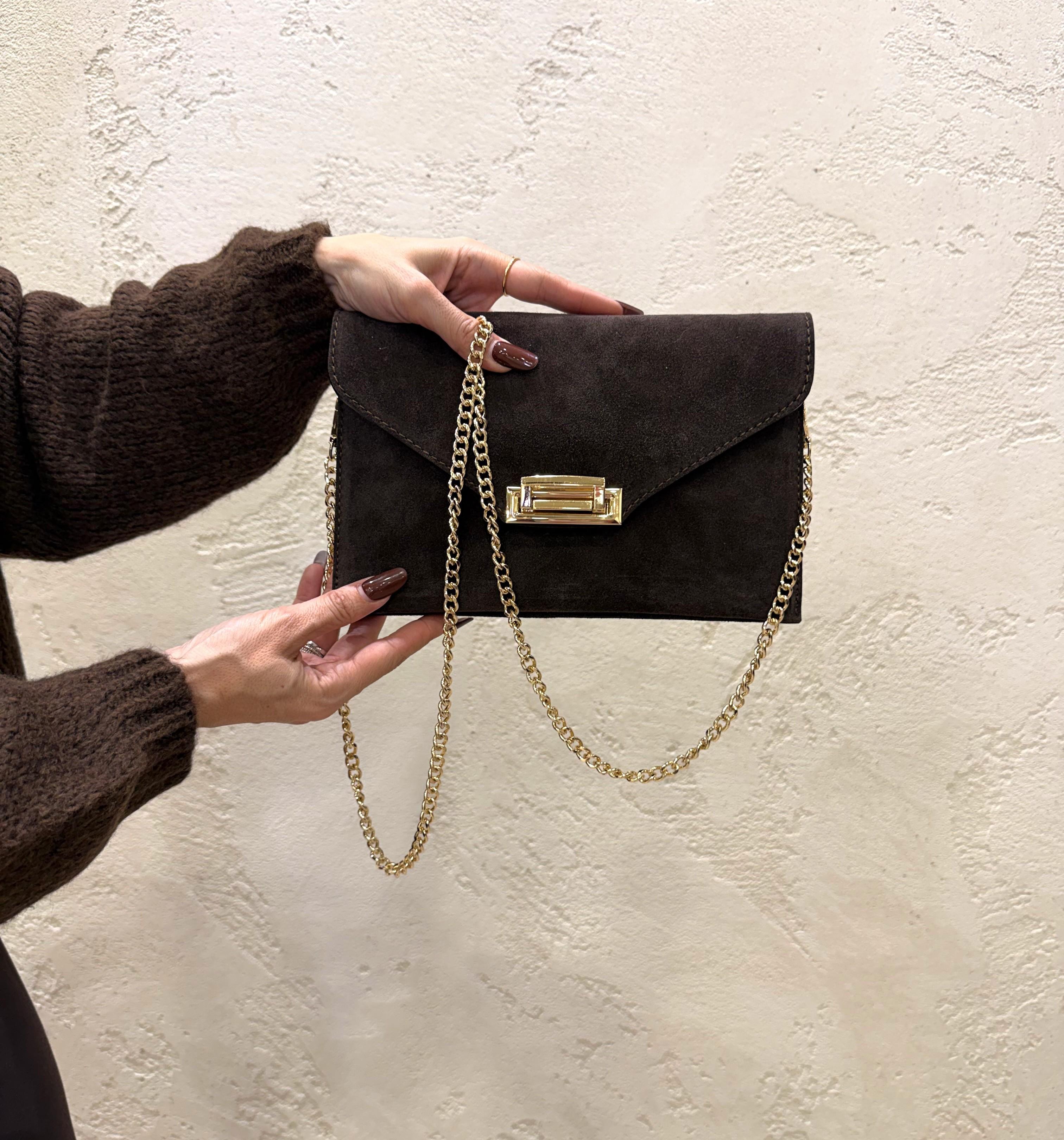 pochette in vera pelle scamosciata POCHSCAM MORO ELEVI