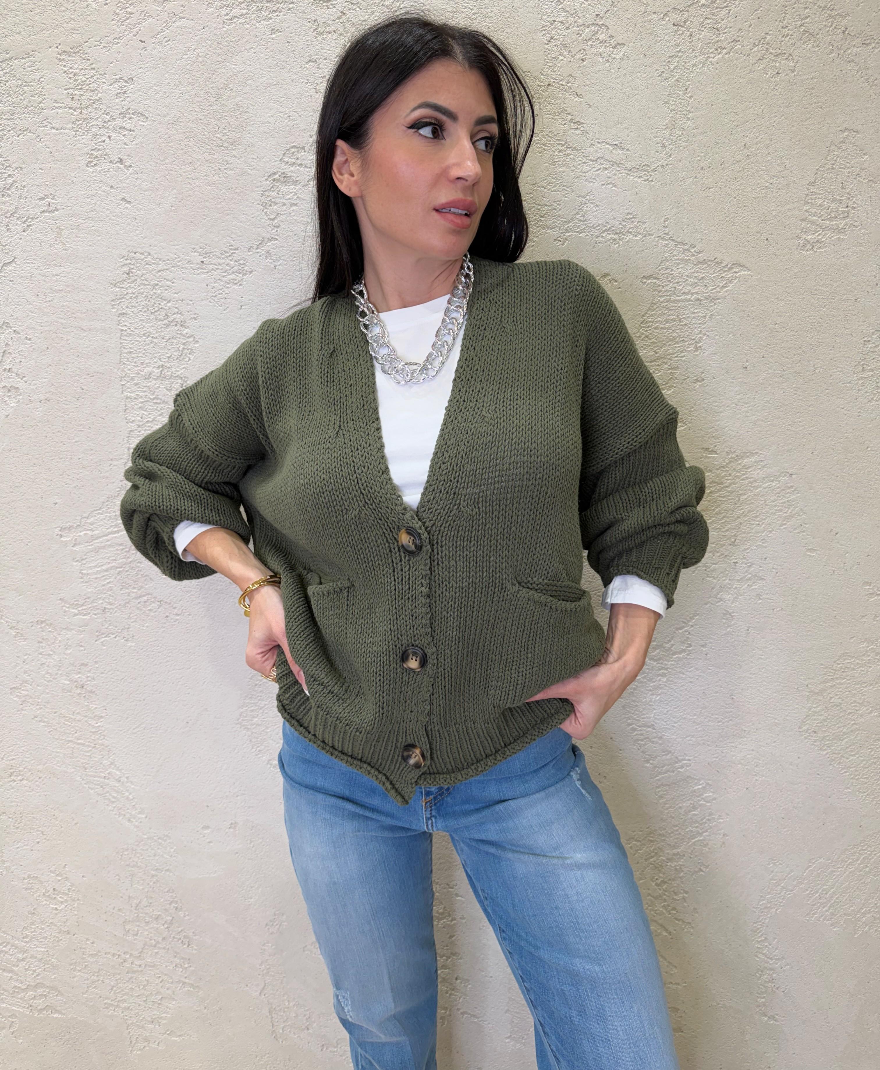 cardigan in maglia con bottoni 3AB3015 MILITARE VICOLO