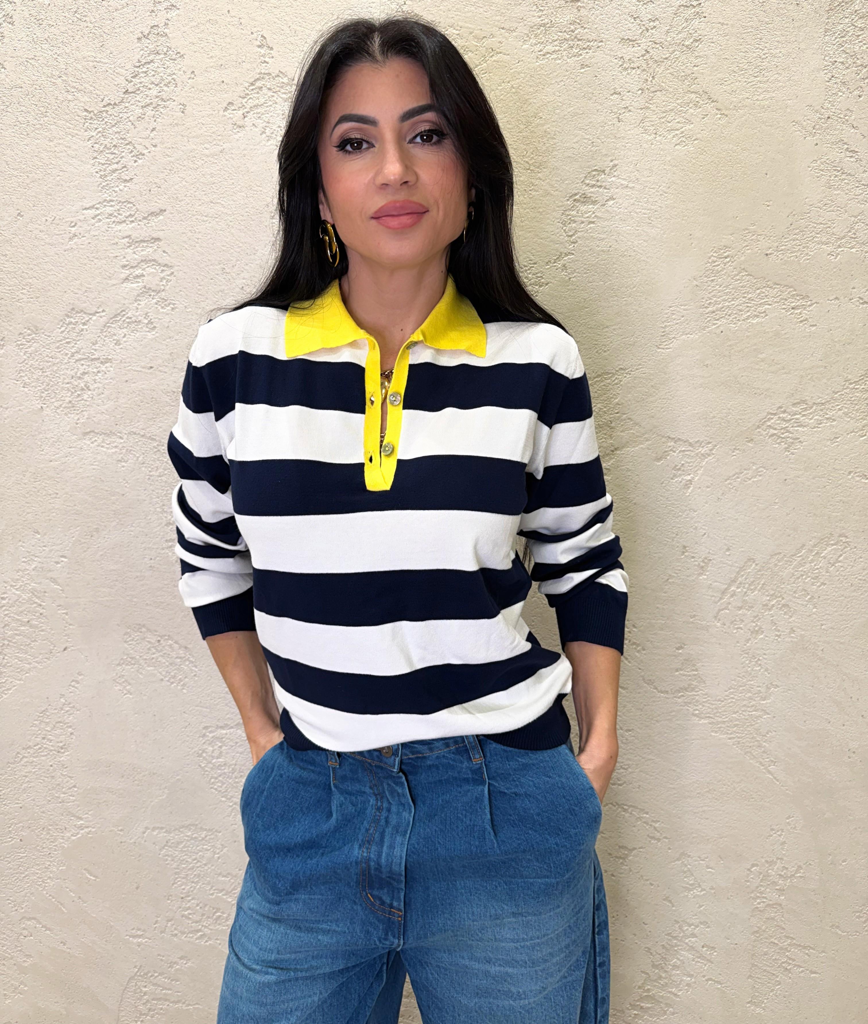 polo in maglia a righe P6HMJ09A414 BLUE NAVY TENSIONE IN