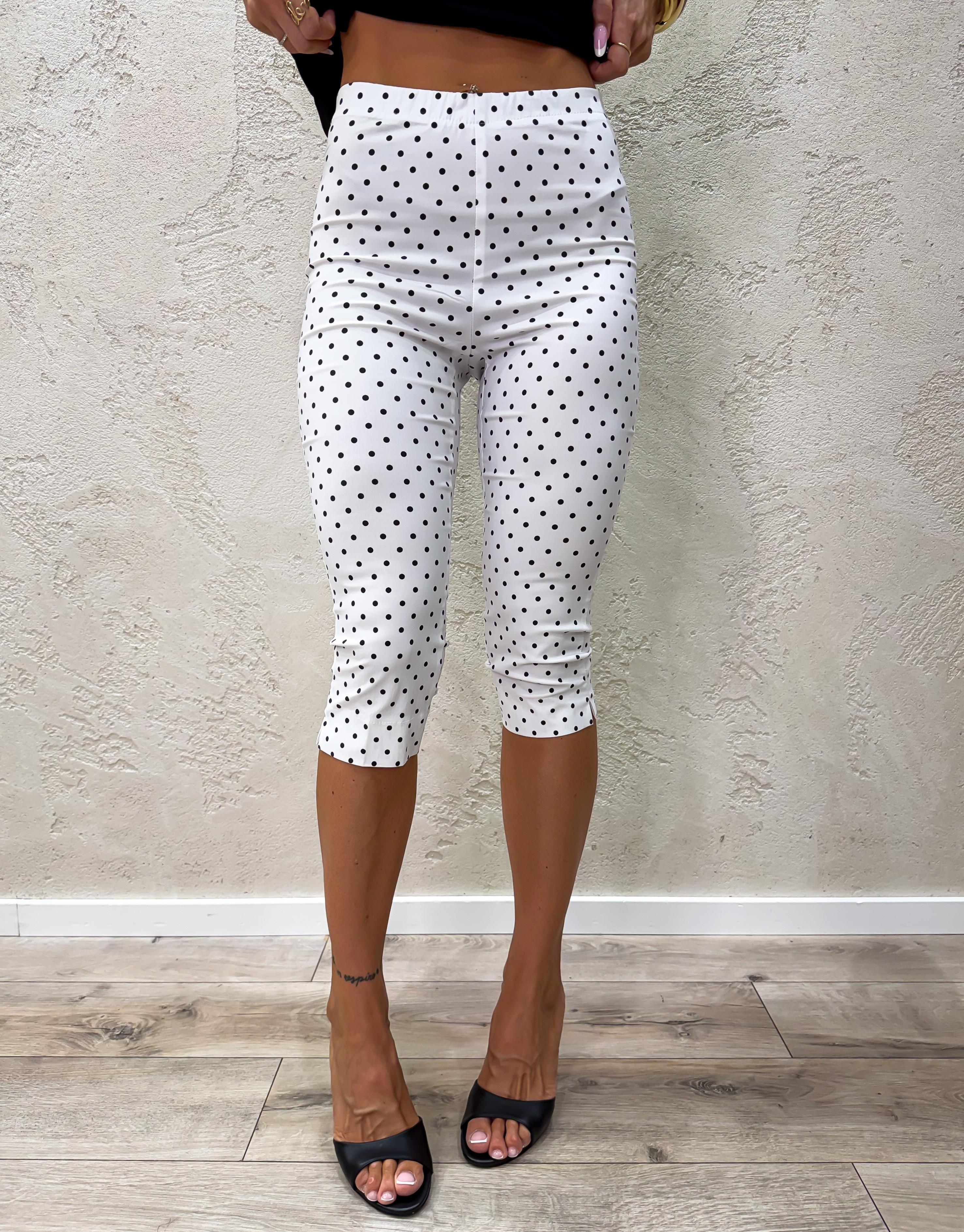 pantalone capri a pois 26P5373 BIANCO TENSIONE IN