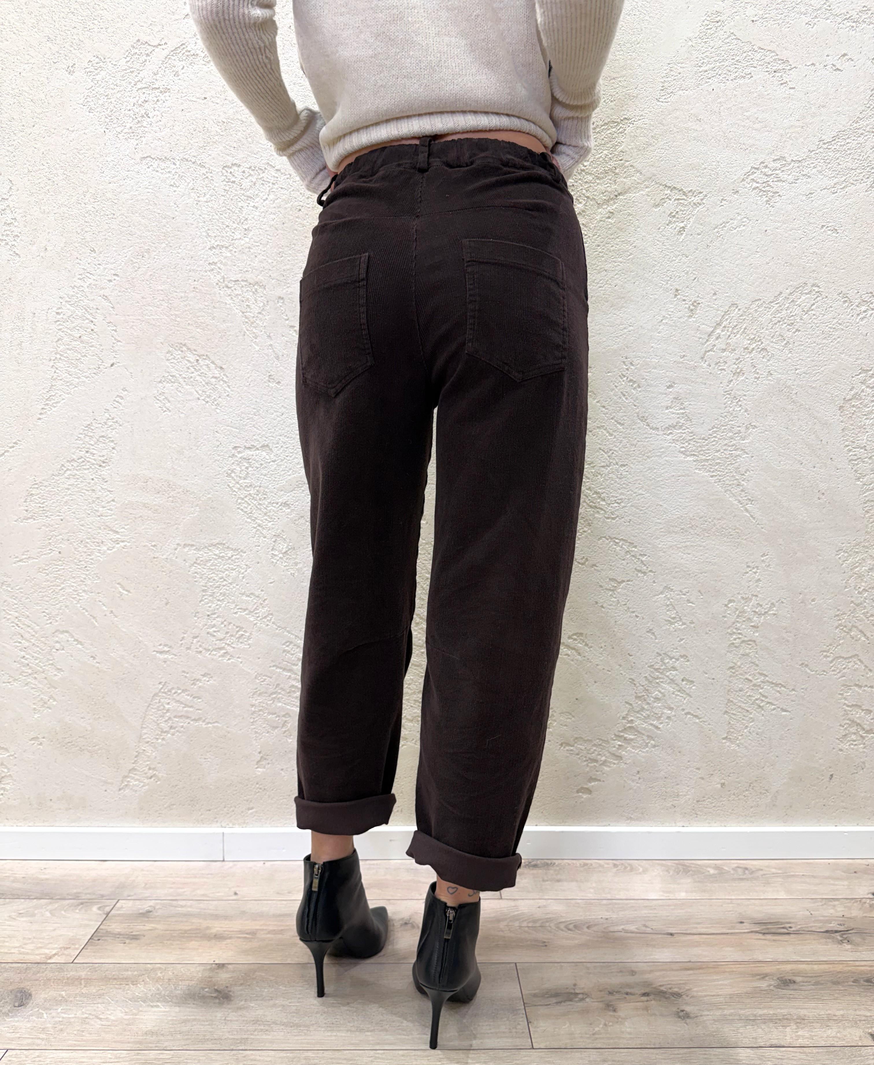 pantalone a ferro di cavallo in velluto a costine PA5093/I25 MORO MOTEL