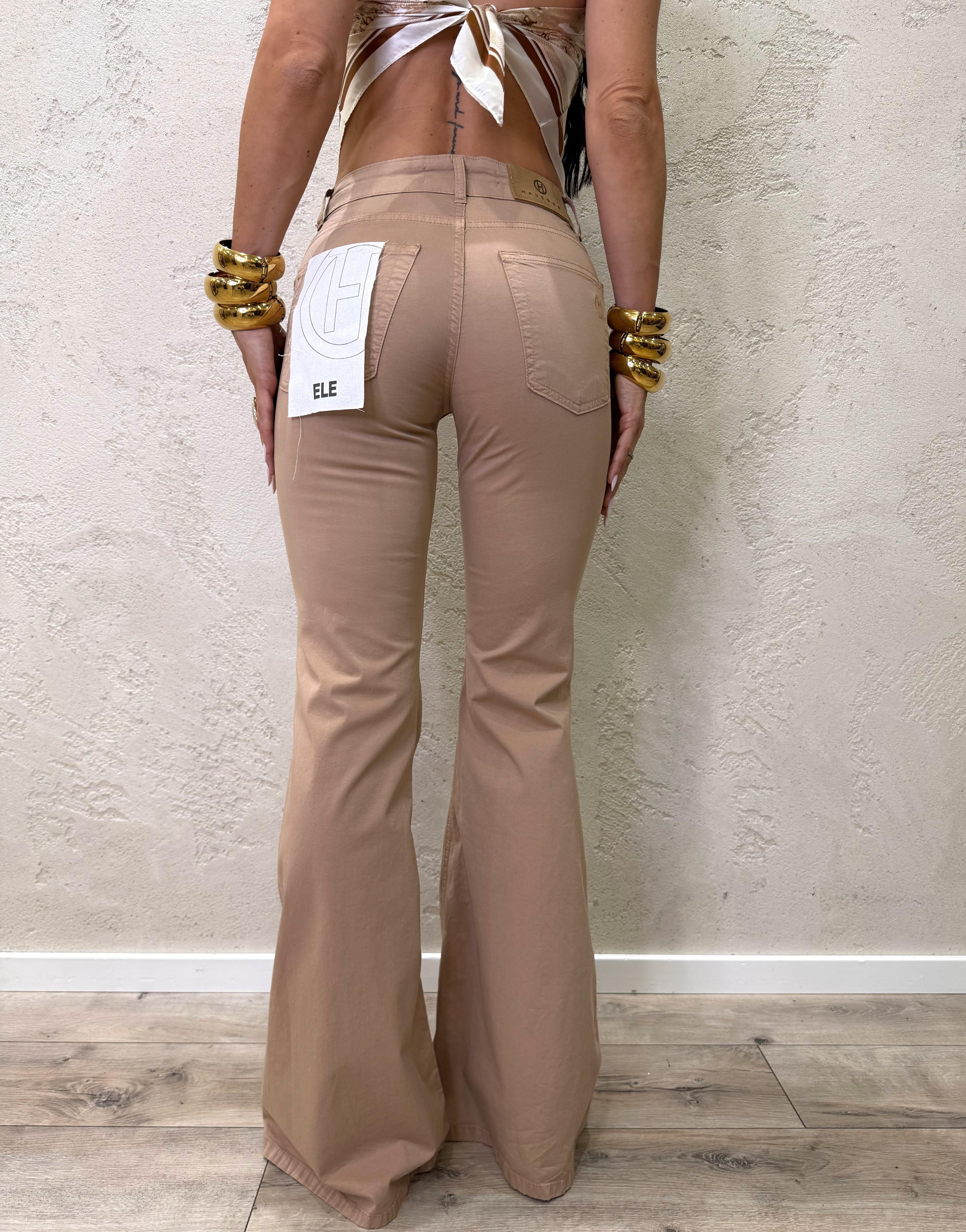 Pantalone elasticizzato modello ele a zampa PLS-Q555 SABBIA HAVEONE