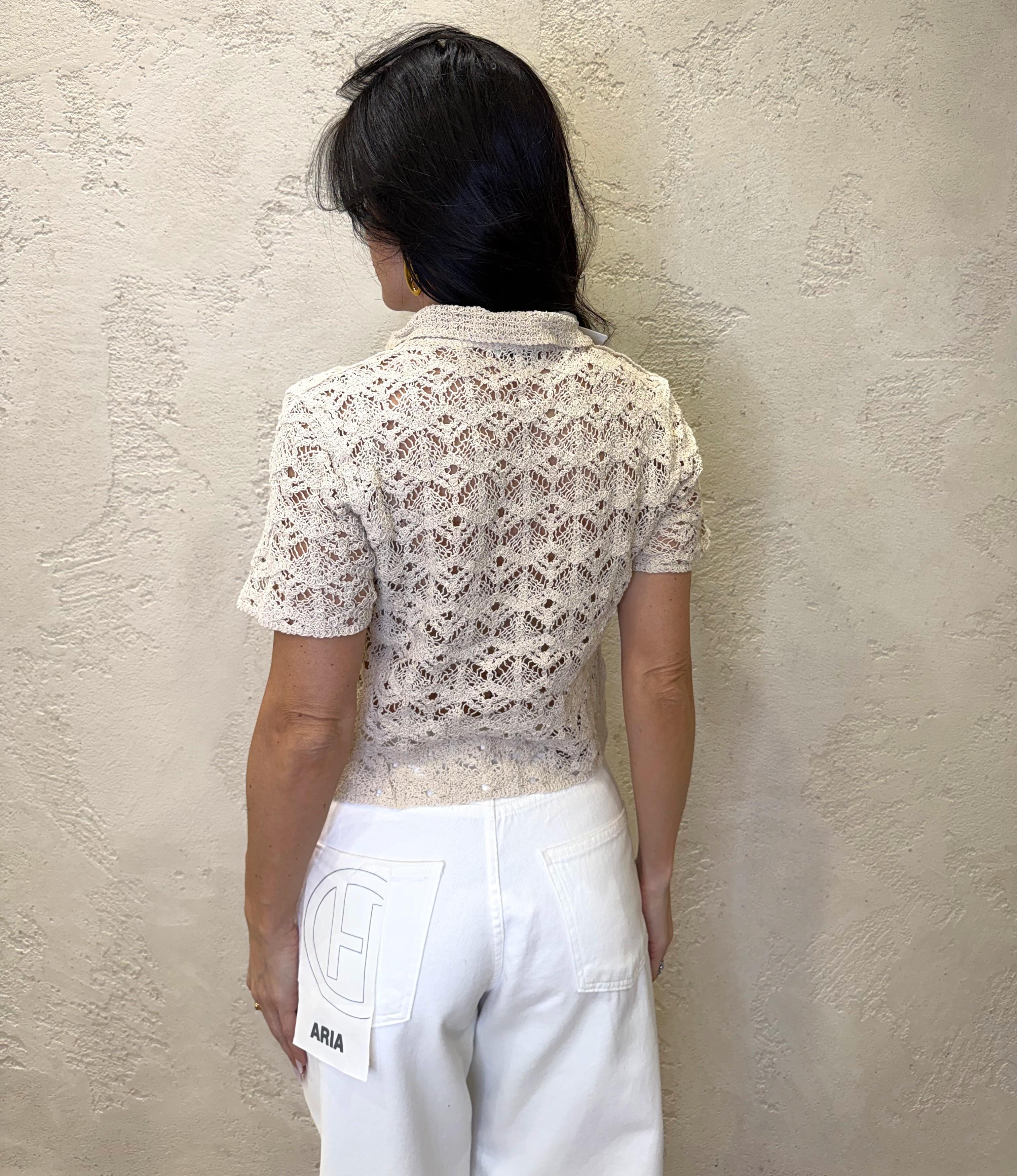 polo crop in tessuto crochet 2638033 LATTE SUSY MIX