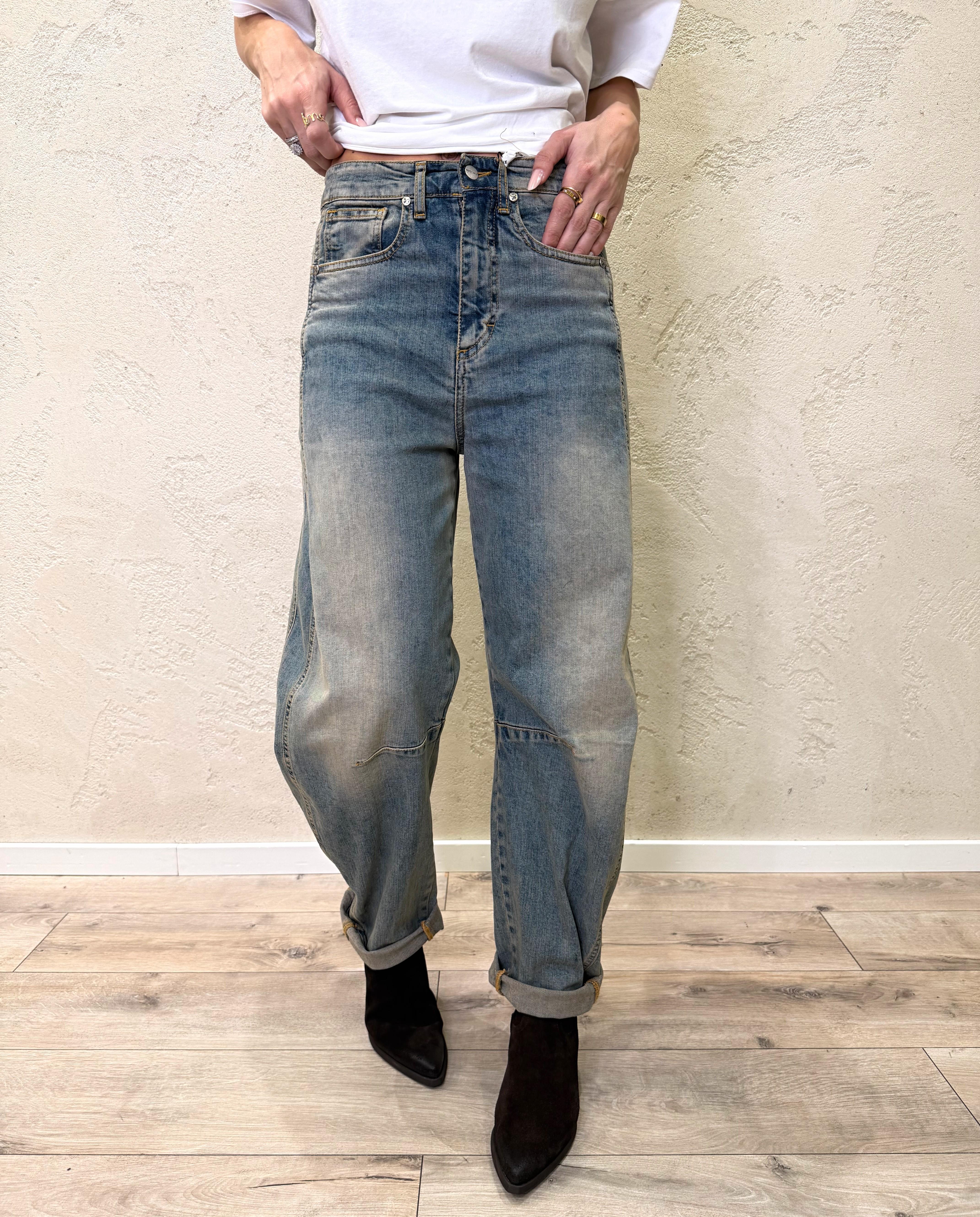 jeans elasticizzato modello ferro di cavallo con fascia laterale JSILVY0390 JEANS SUSY MIX