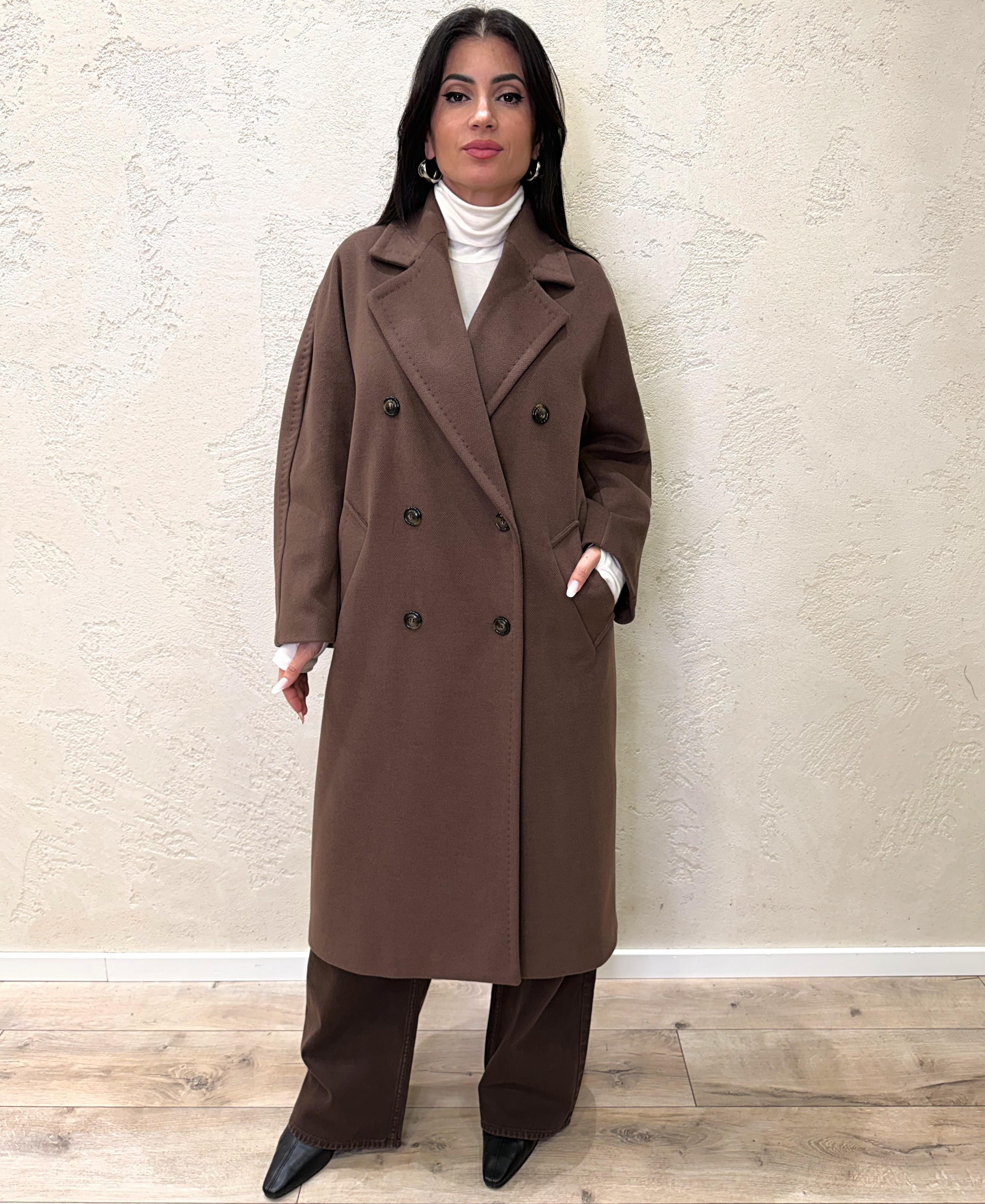 cappotto lungo doppio petto 9746MRKAI25 CIOCCOLATO TENSIONE IN