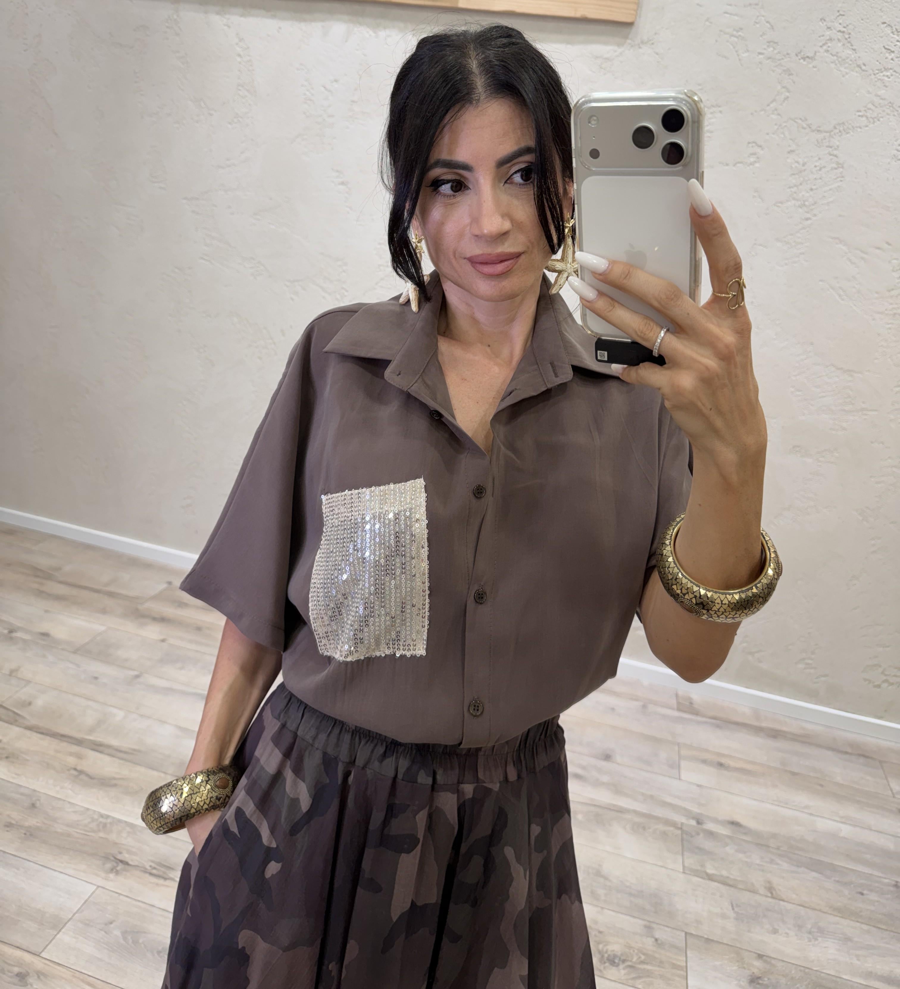 camicia in cupro con tasca pailettes C817902R1 MORO SUSY MIX