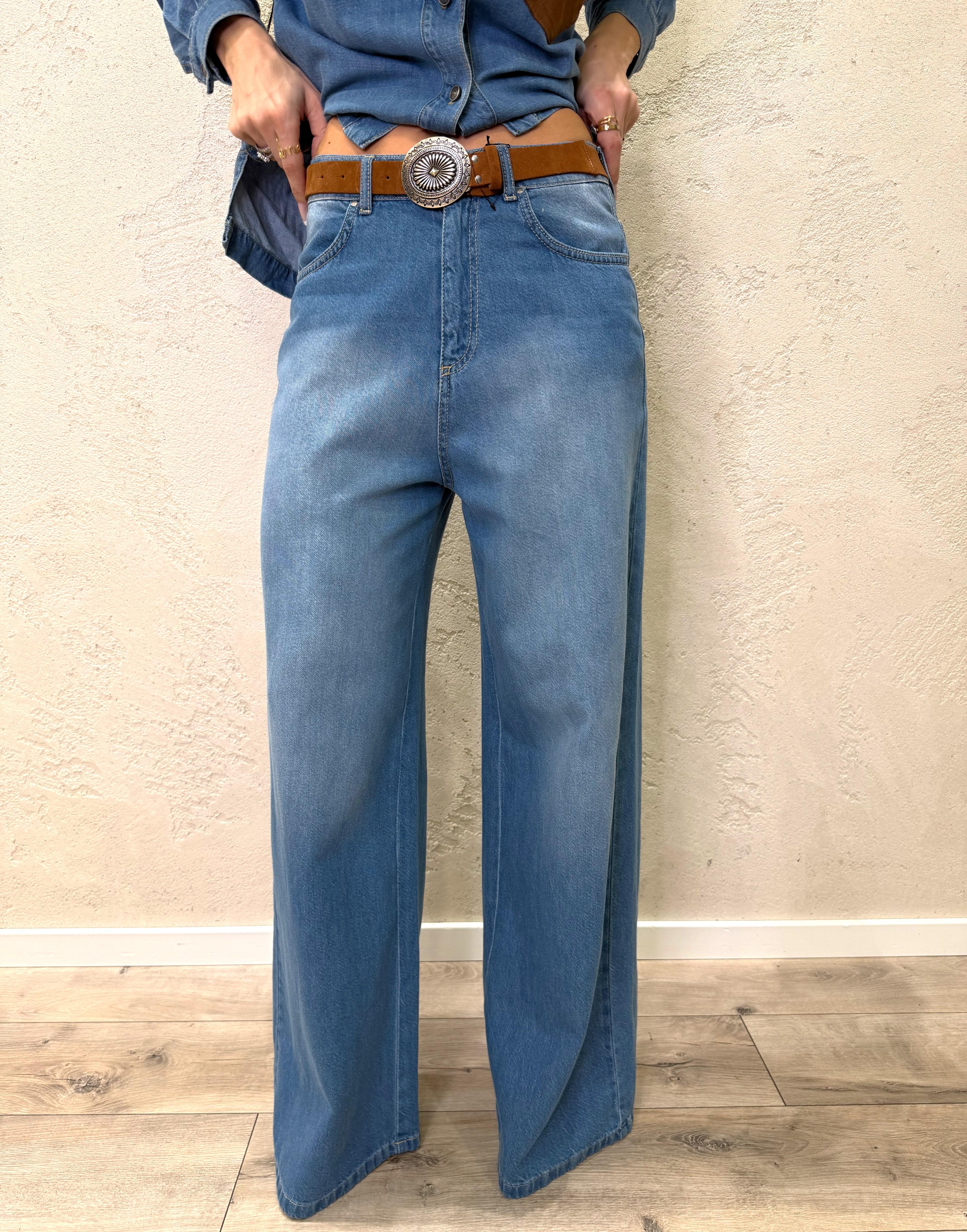 jeans modello wide leg con tasche in camoscio P339J150W33G JEANS/CAMOSCIO TENSIONE IN