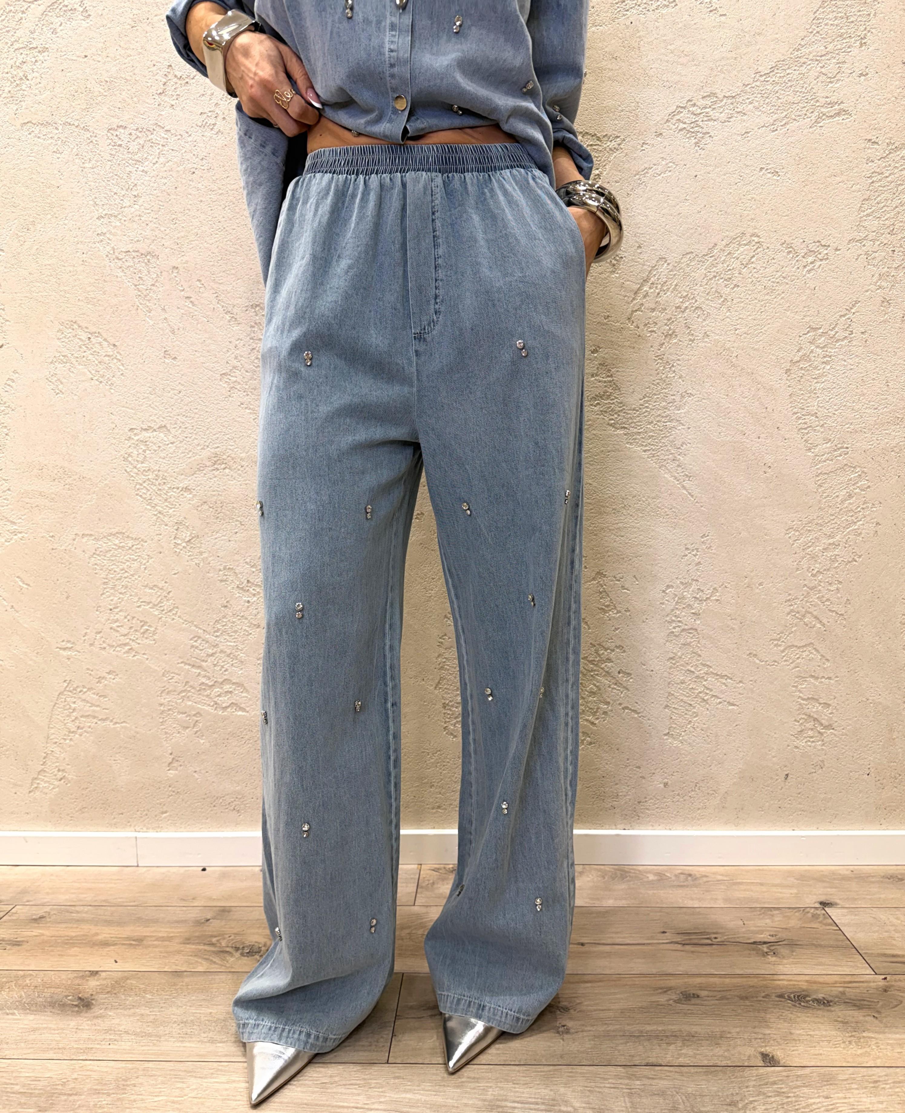 completo tela chambray con dettaglio di strass MF25061 DENIM SUSY MIX