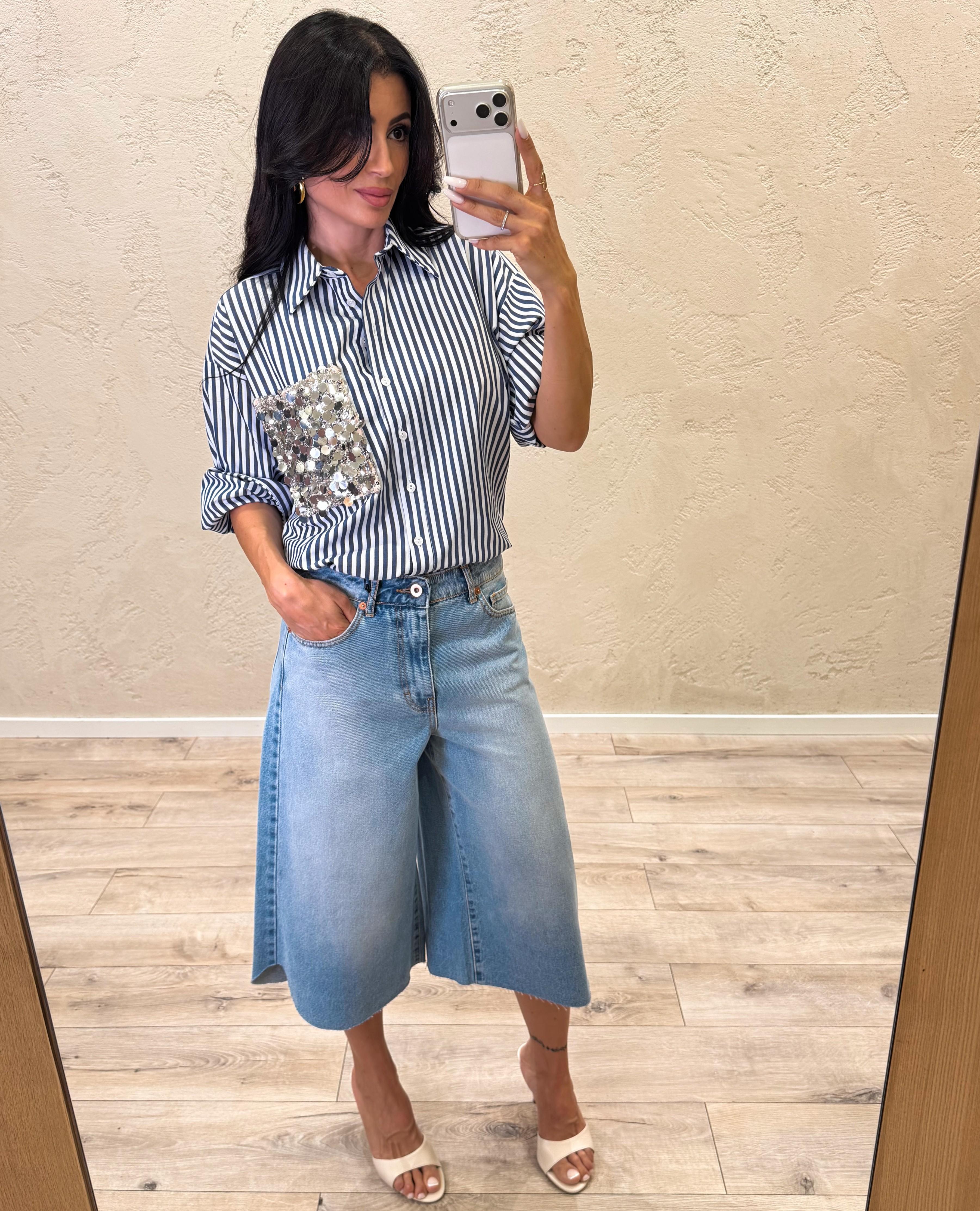 camicia a righe con tasca pailettes S26CE26 BIANCO/BLU MOTEL