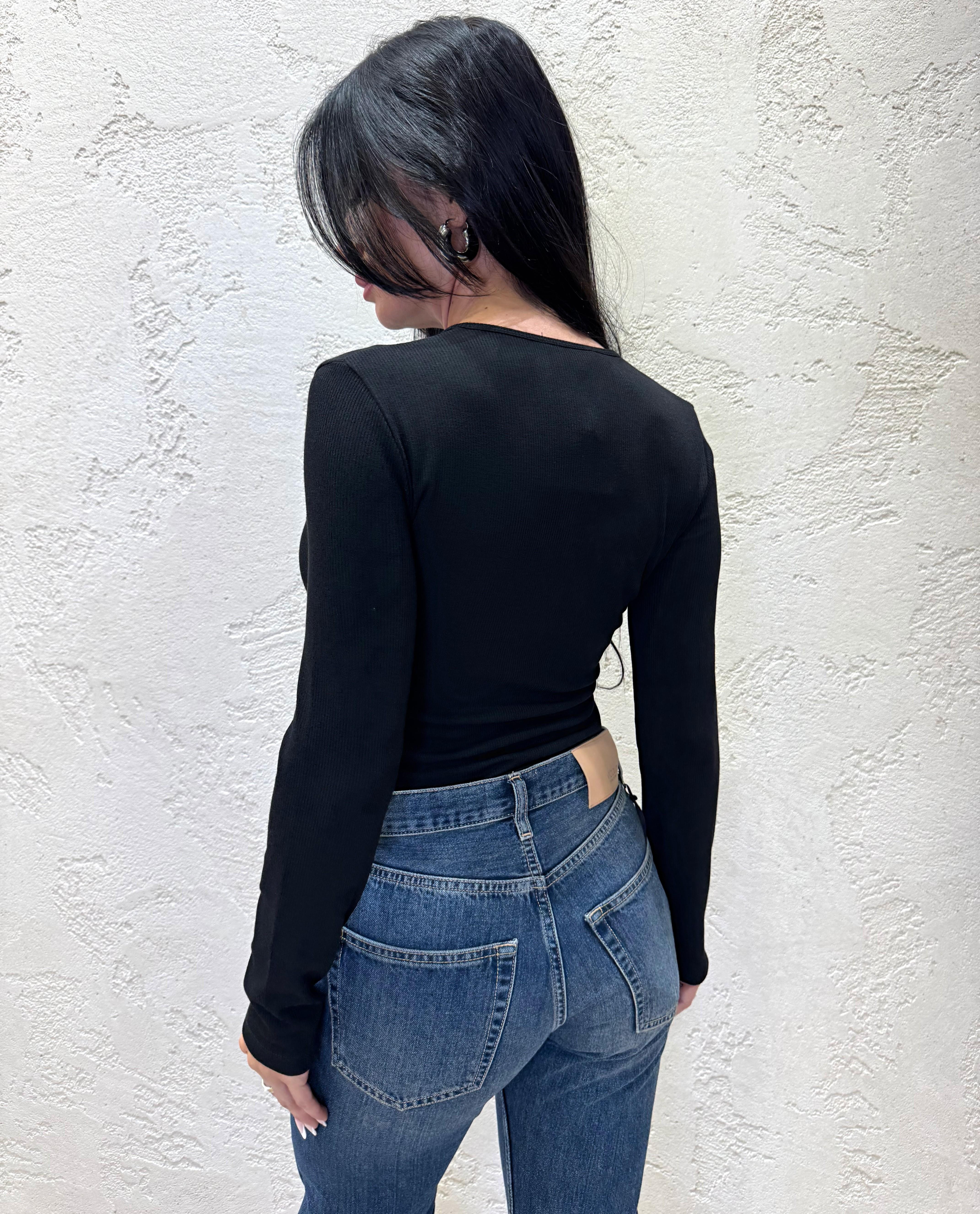 body a costine con bottoni UF0093 NERO VICOLO