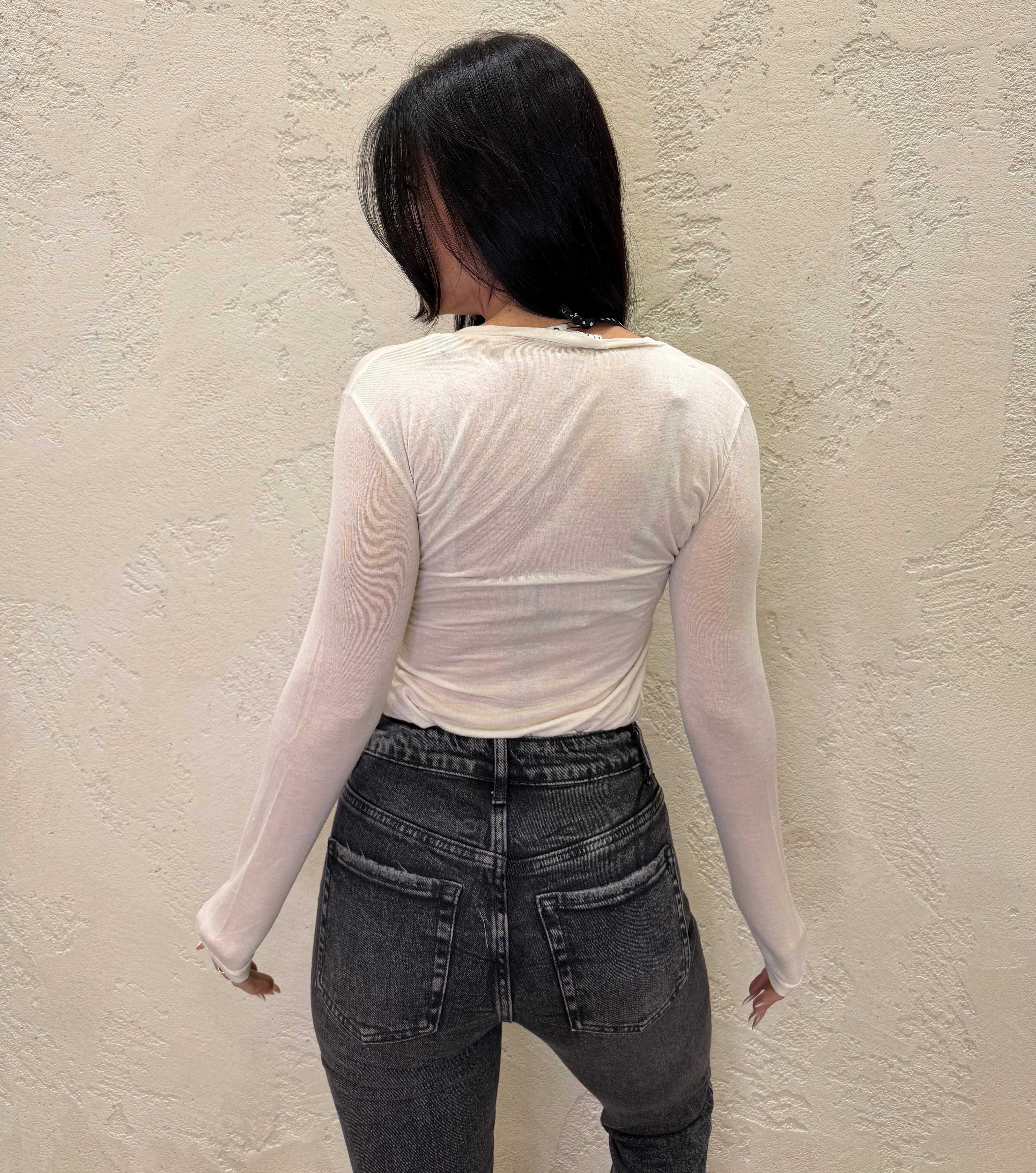 maglia misto cashmere con scollo a v e bottoncini MJS-P208 BURRO HAVEONE