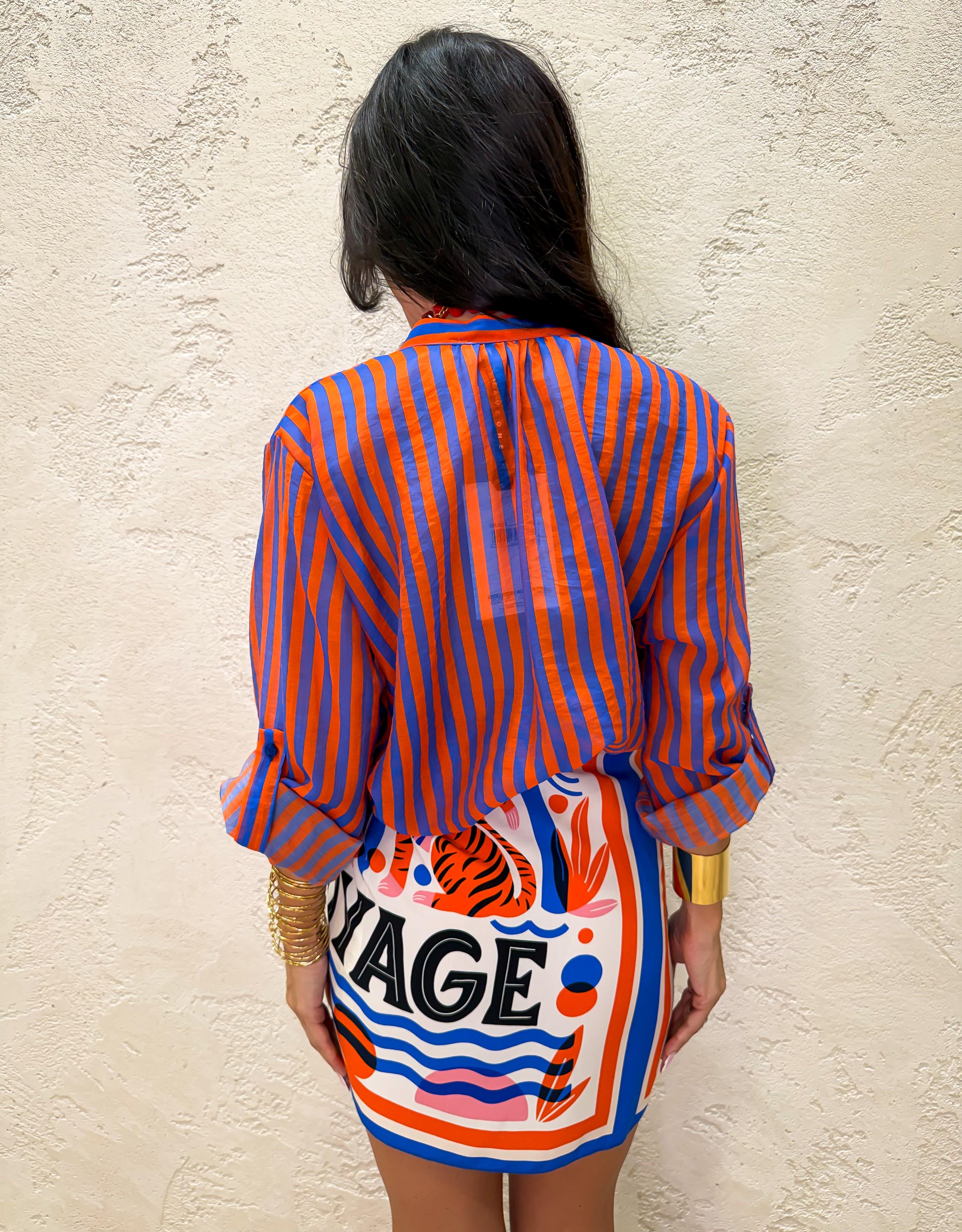 camicia a righe effetto vedo non vedo CVS-Q423 BLU ROYAL/ARANCIO HAVEONE