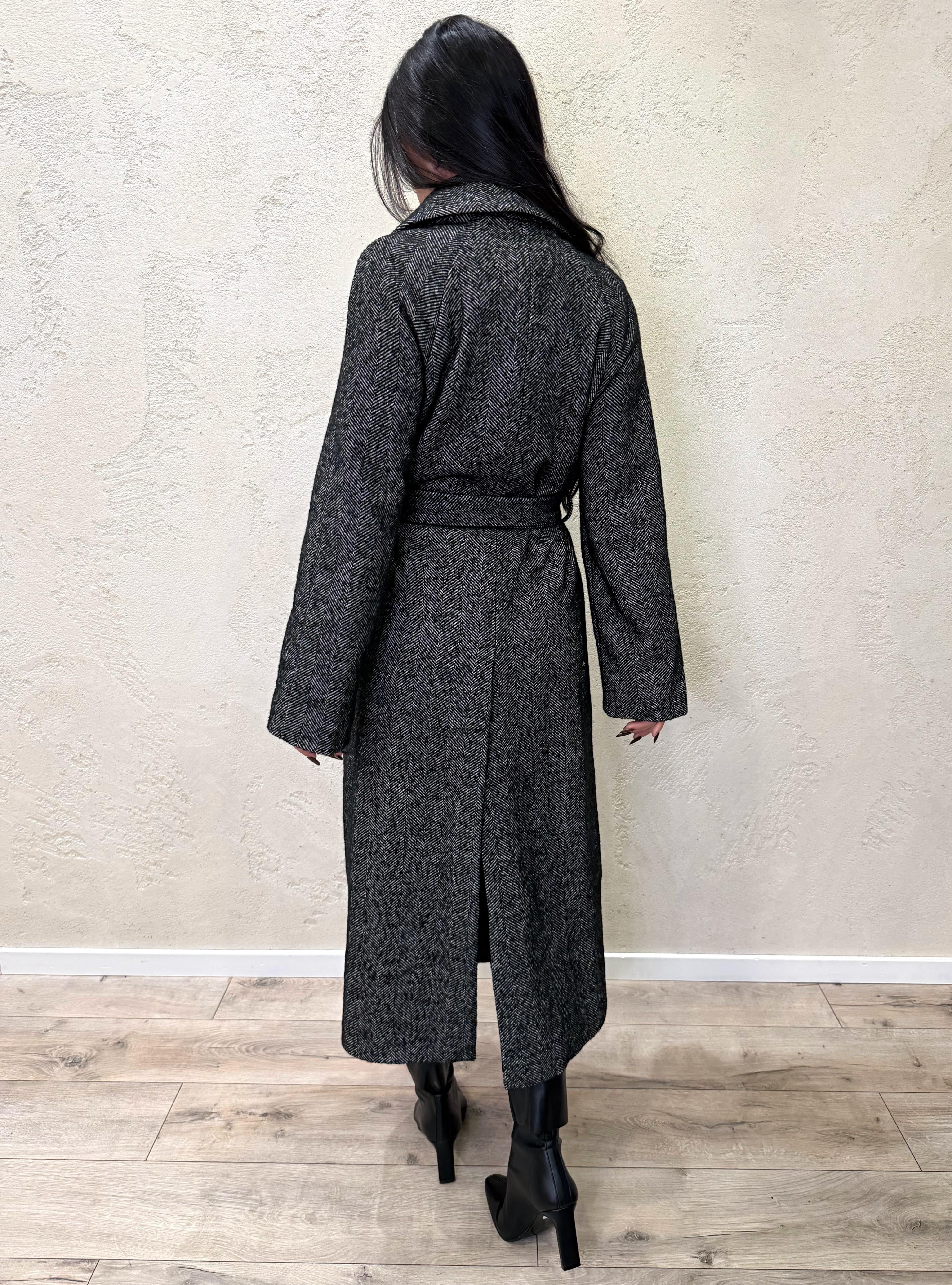 cappotto misto lana a spina pesce CAPPOTTOSP ANTRACITE ELEVI