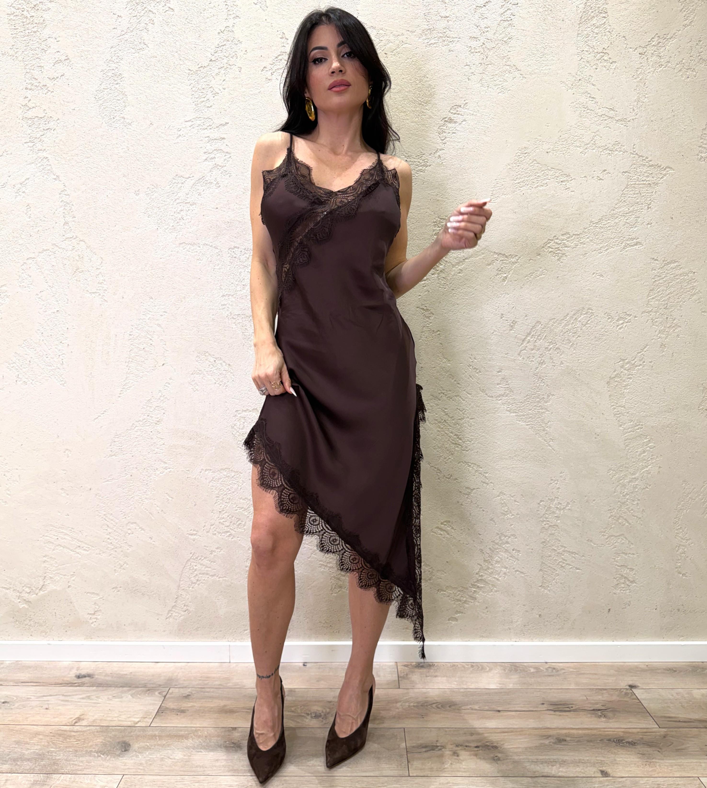 abito mini con inserti in pizzo in 100% viscosa 12059 MORO SUSY MIX