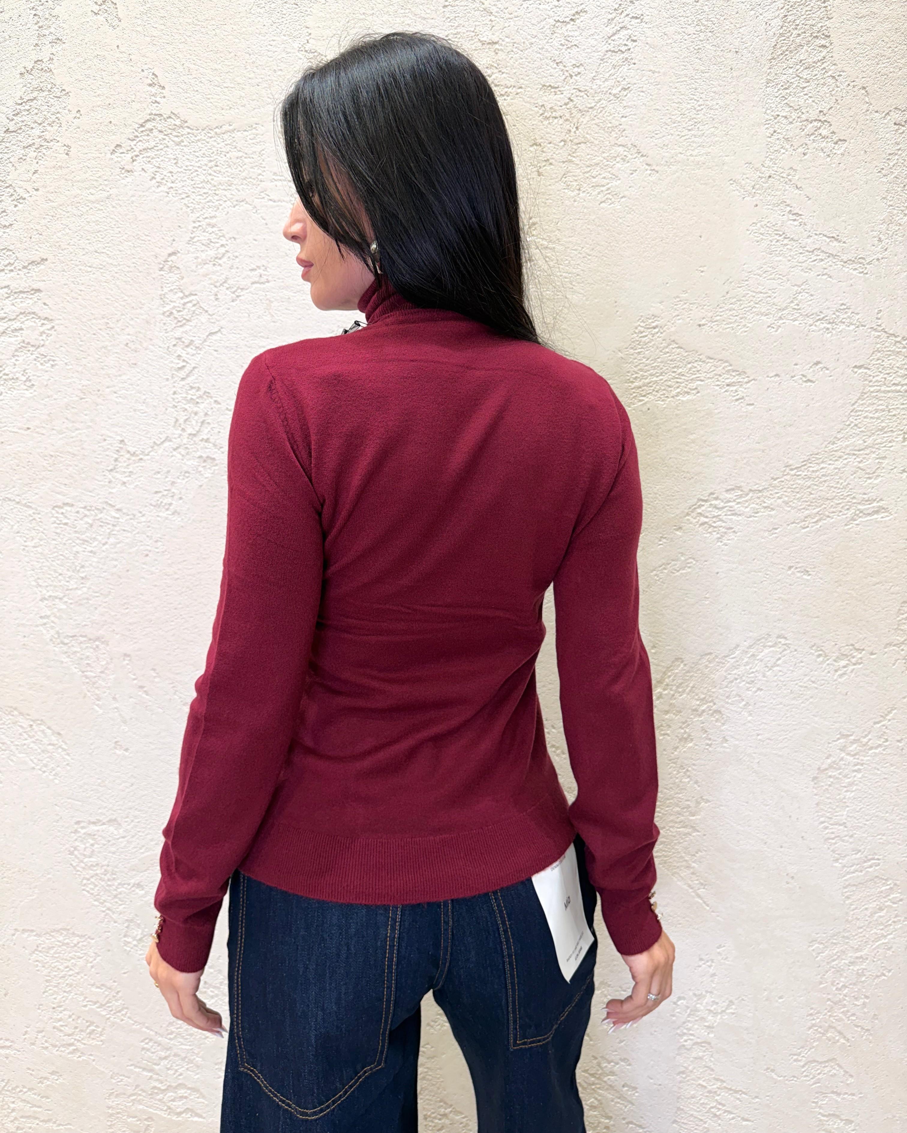 maglia collo alto misto lana con bottoncini su polso MACAB BORDEAUX ELEVI