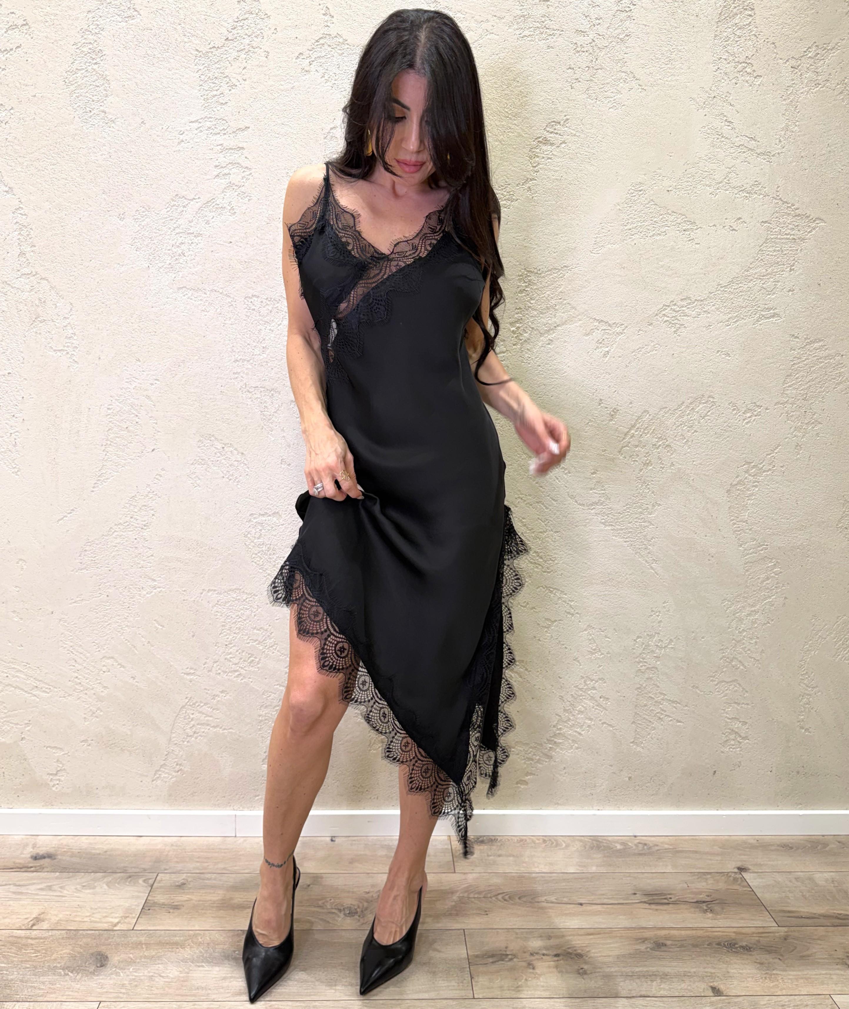 abito mini con inserti in pizzo in 100% viscosa 12059 NERO SUSY MIX