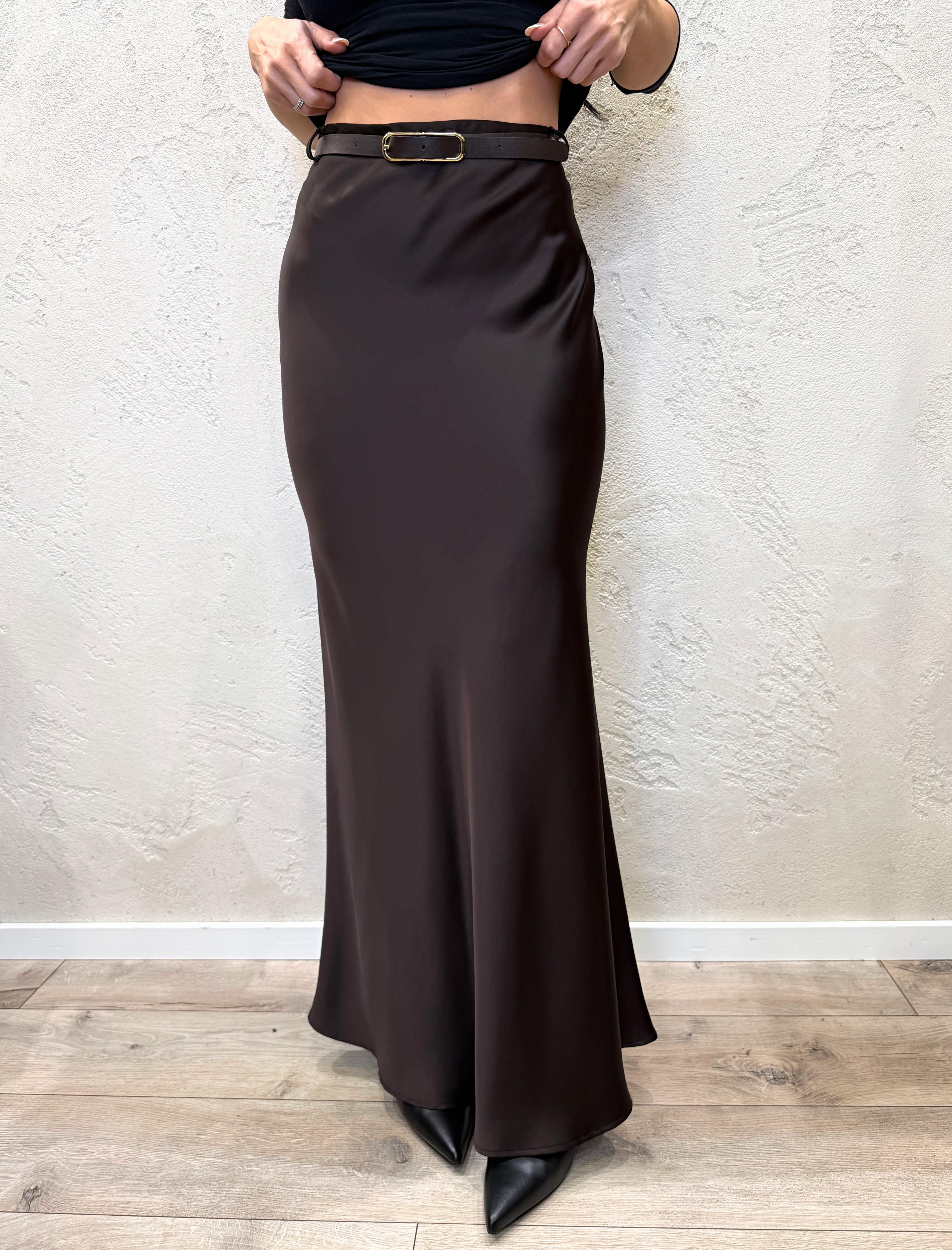 gonna lunga a sirena a vita alta effetto satinato GMF4KBA MORO IMPERIAL