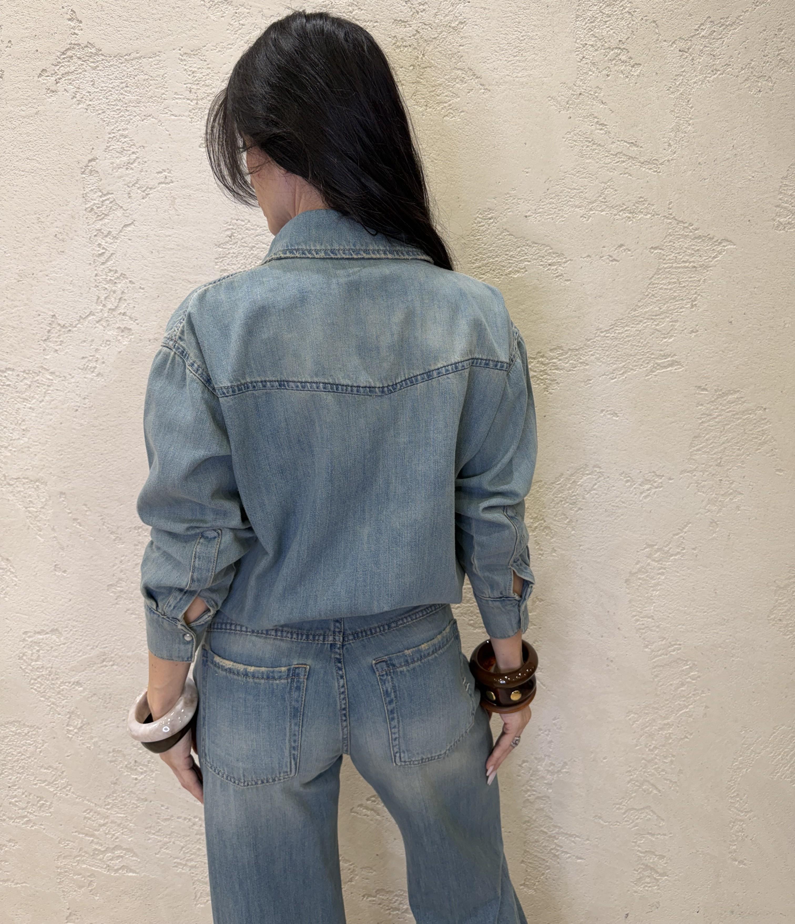 camicia ampia in jeans con orli rovinati DAB5308 THE VICOLO