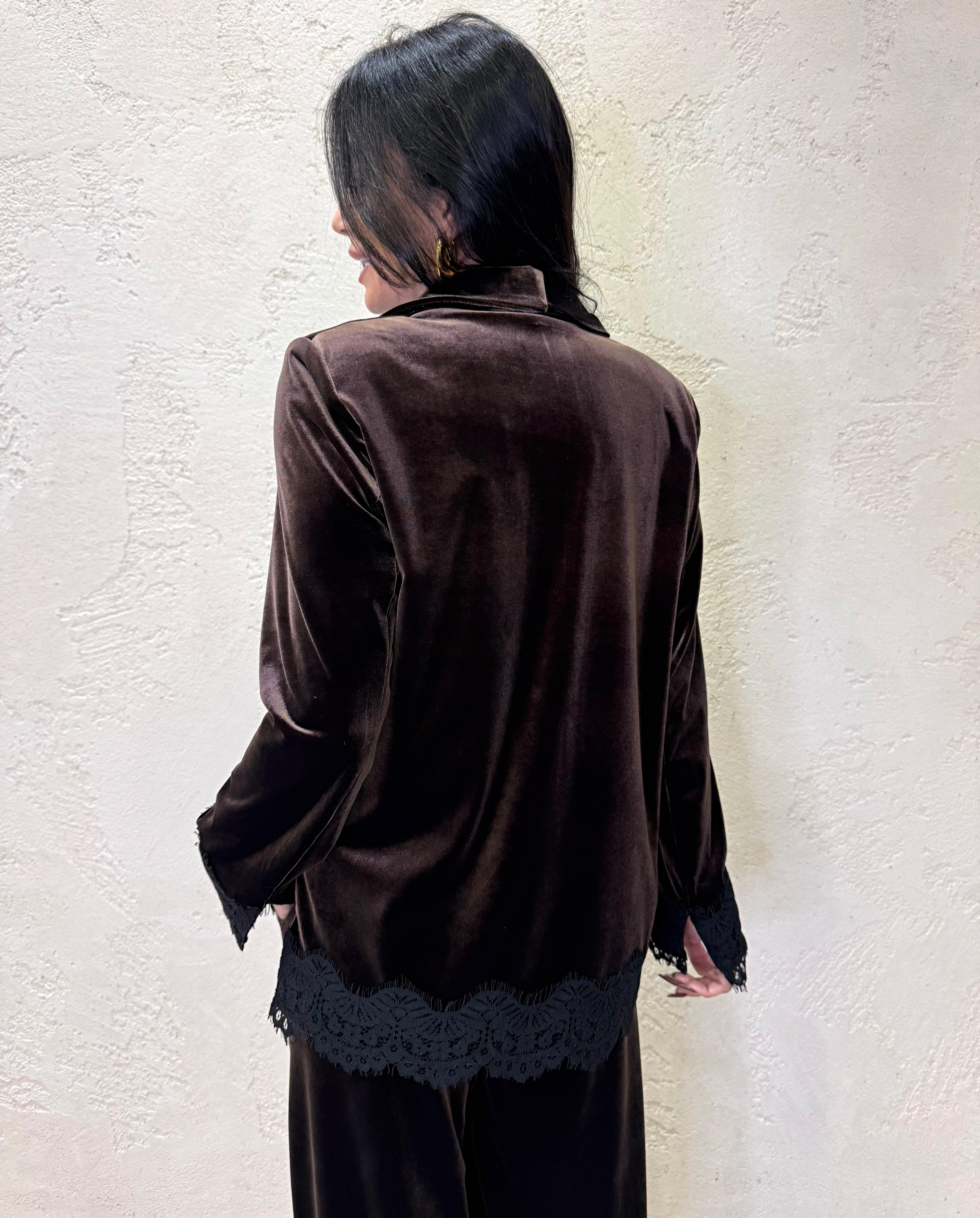 blazer in velluto con inserti in pizzo G20032MO MORO MOTEL