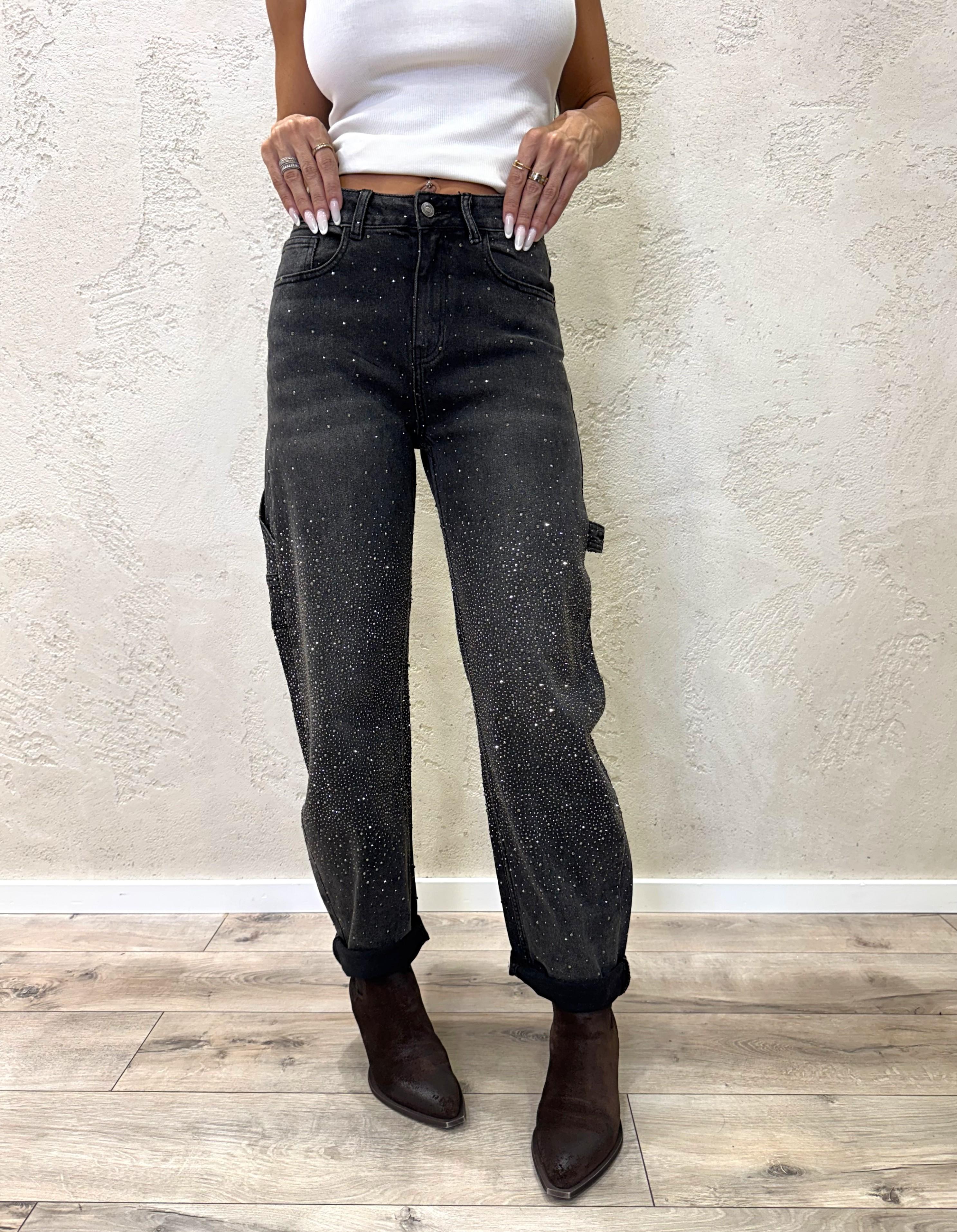 jeans baloon fit modello work con strass JNWORKSTRASS NERO ELEVI