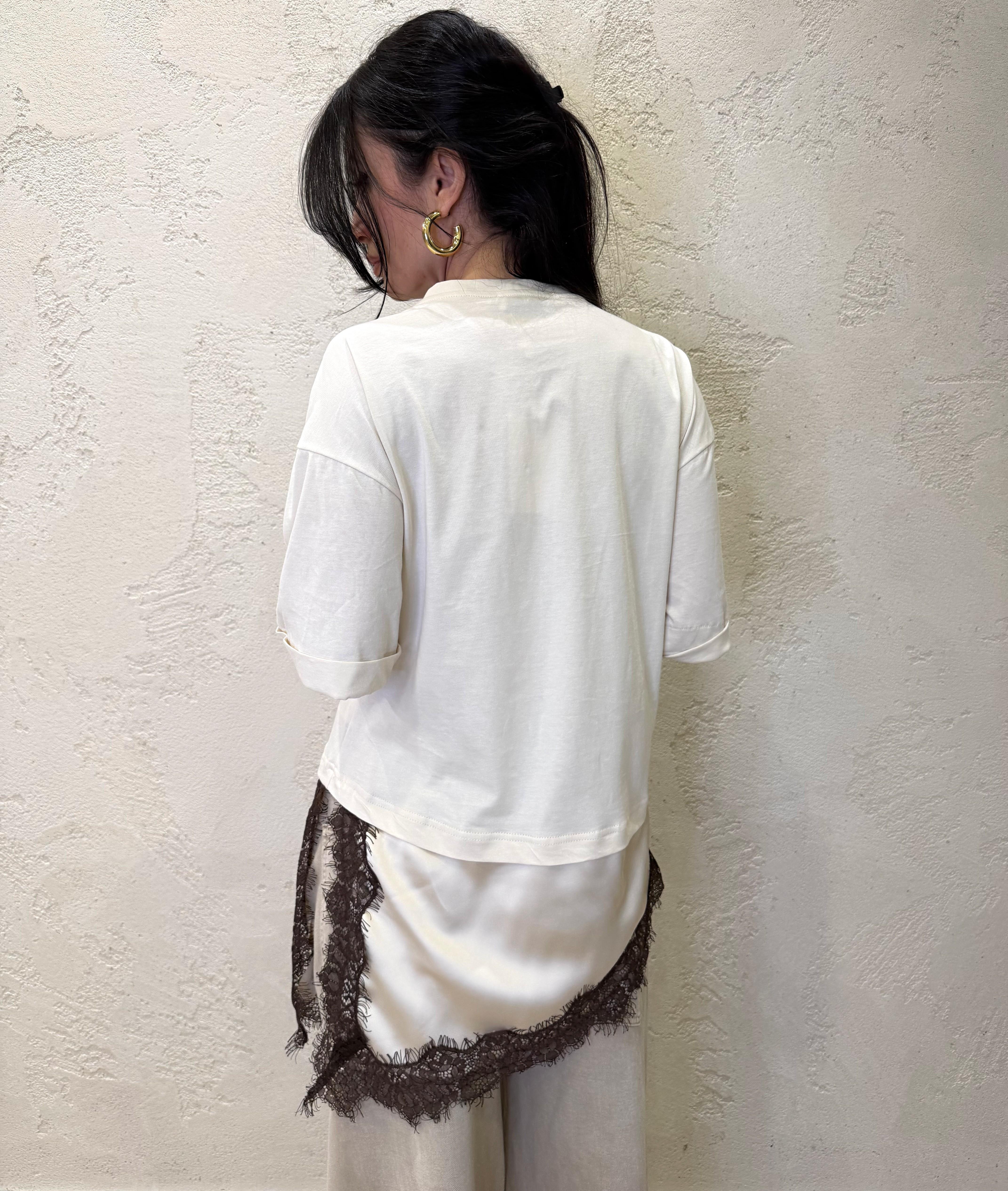 maglia ampia con inserto in satin e pizzo S26M195 BURRO/MORO MOTEL