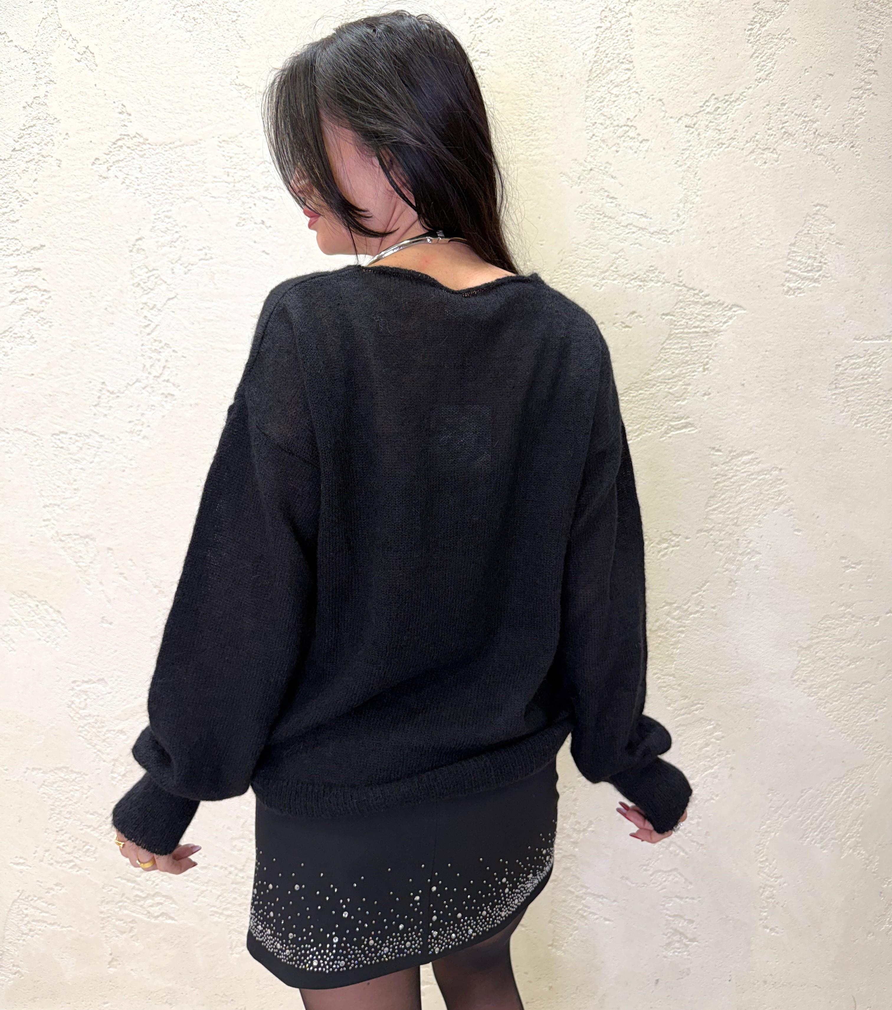 pull misto lana e alpaca con pietre gioiello 77262F NERO VICOLO