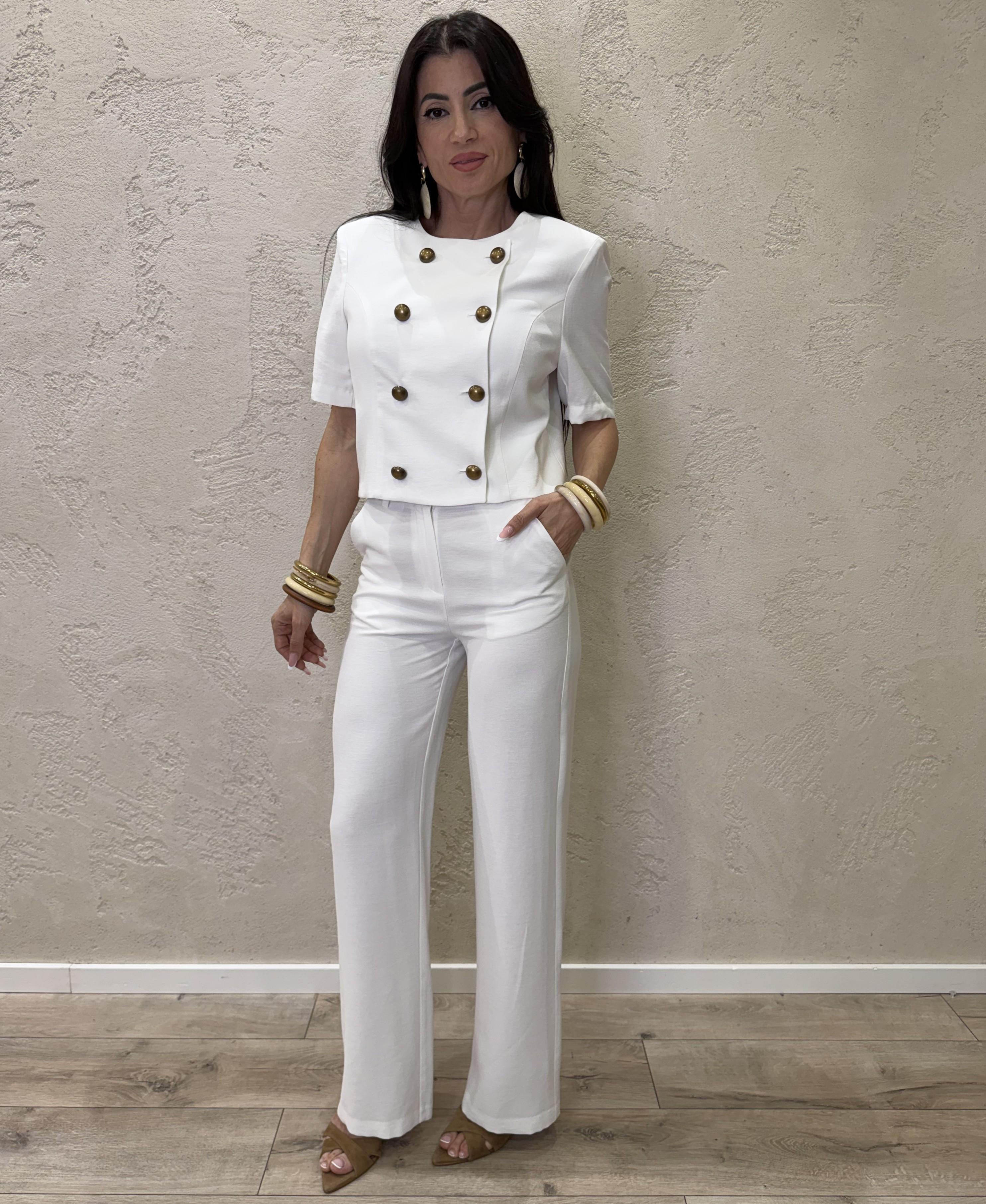 pantaloni a gamba dritta vestibilità morbida con bottone a contrasto PMN-Q419 BIANCO HAVEONE