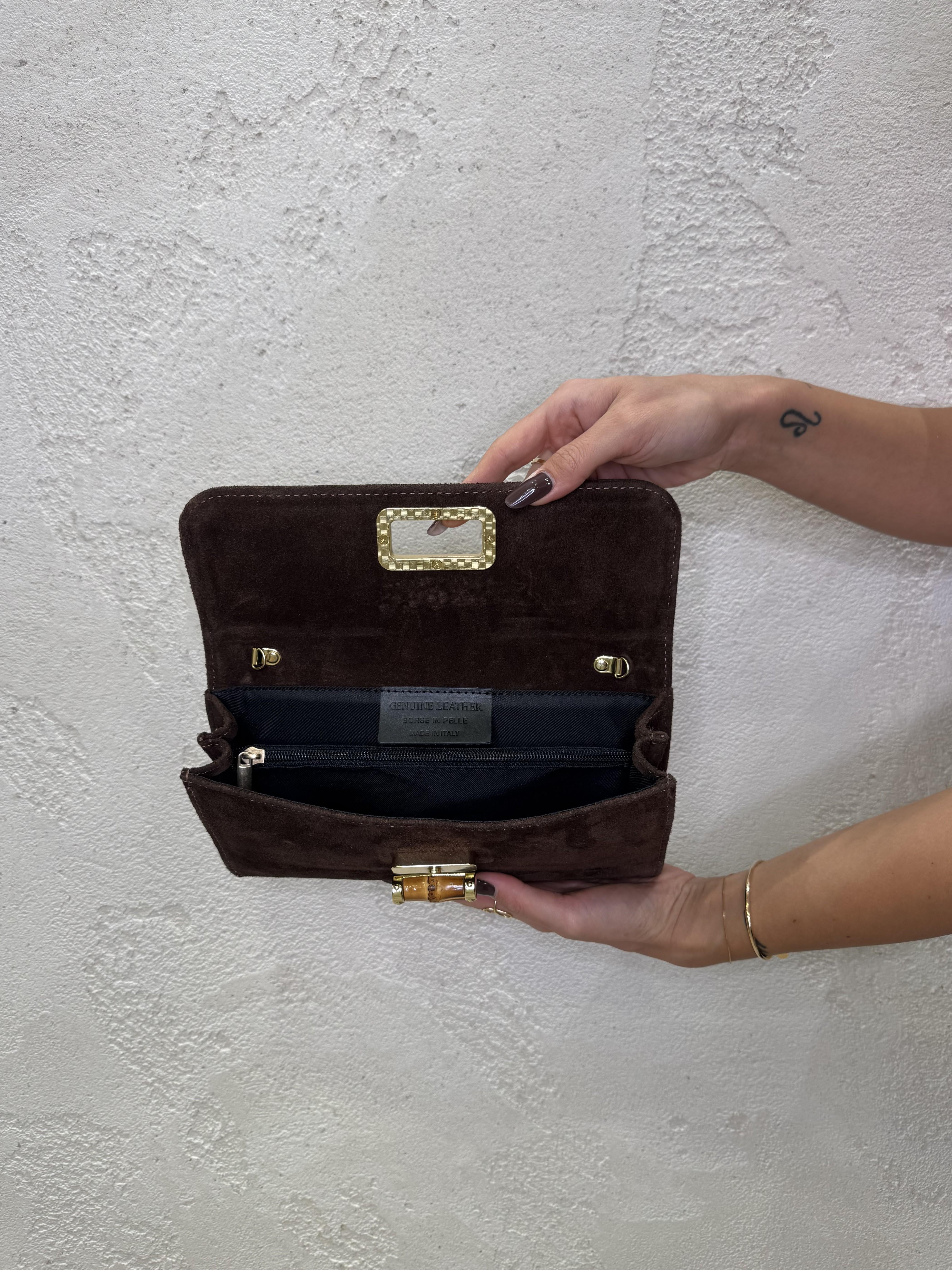 borsa clutch scamosciata in vera pelle CLUTCHSCAM MORO ELEVI